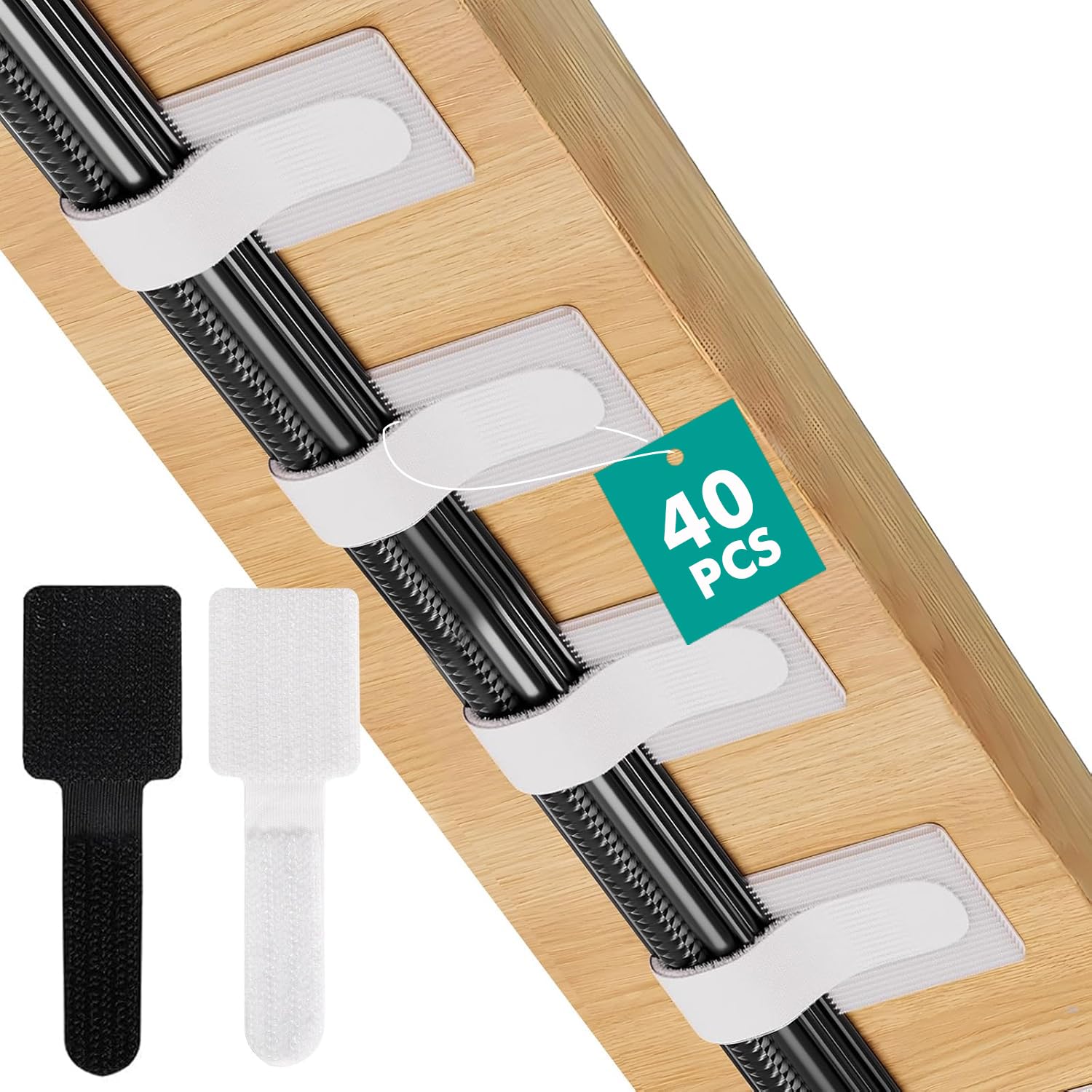 40 piezas organizador cables, organizador cable debajo del escritorio, nylon reutilizable gestión cable para escritorio, soporte cable autoadhesivo mesa noche, cables carga
