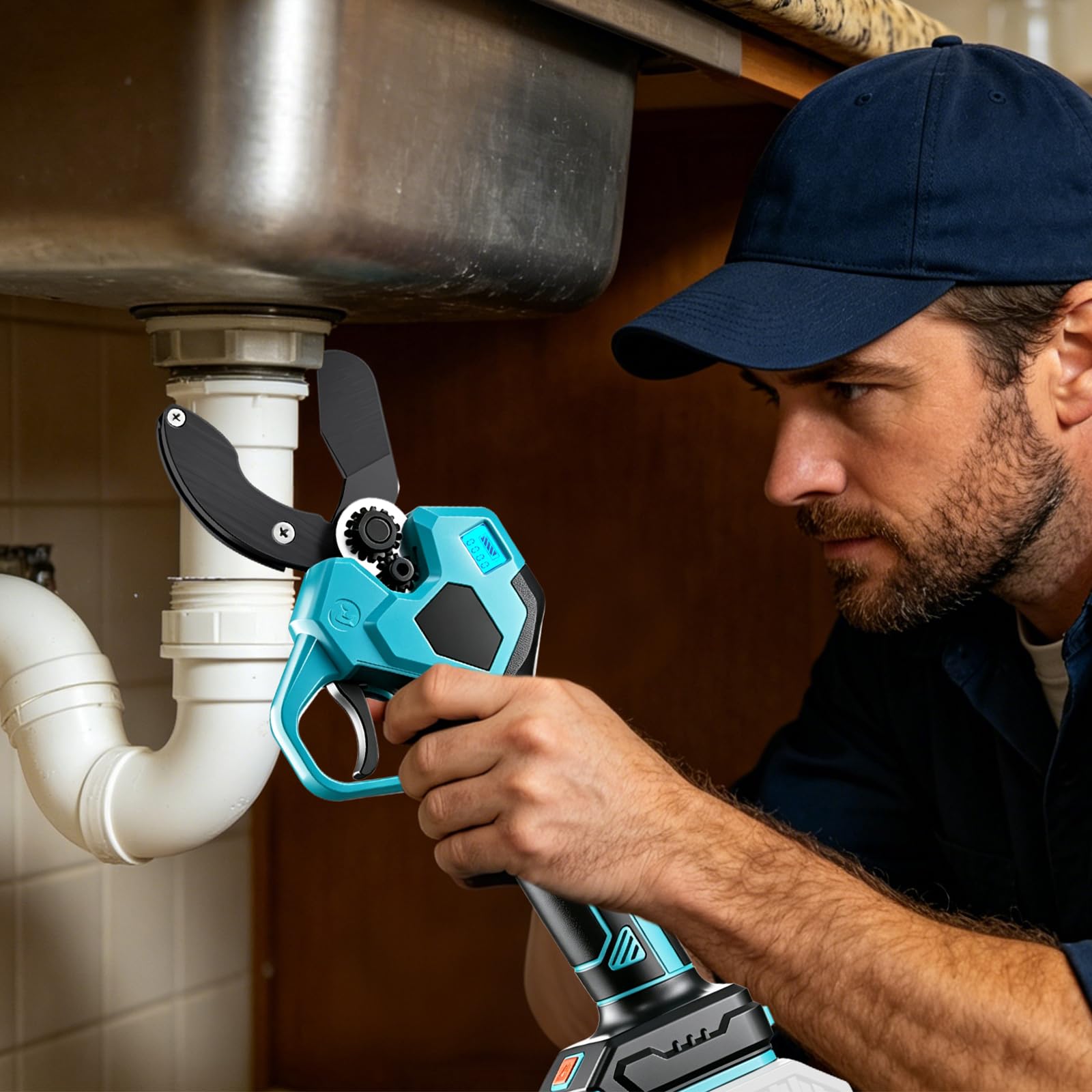 Cortatubos inalámbrico – motor sin escobillas de 600 W, apertura máxima de 7 cm, 2 niveles ajustables (3,2 cm/5 cm), compatible con batería Makita, pantalla digital para contador y nivel de batería