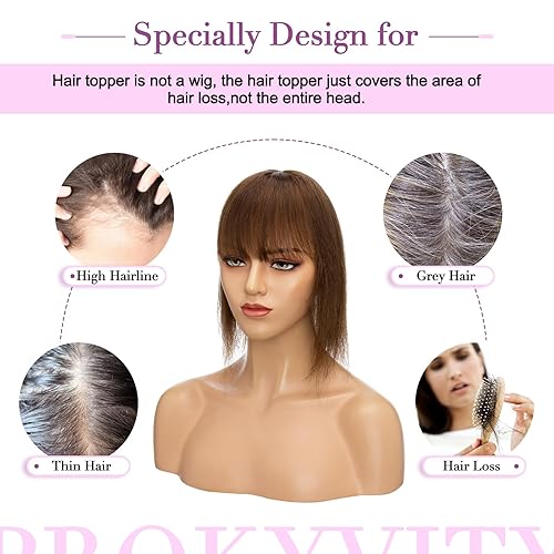 Miniatura 6 de Hair Toppers para mujer, cabello humano real, para mujer, con cabello delgado, 100% cabello humano con flequillo, 2.7 x 5.1 pulgadas, 150% densidad,