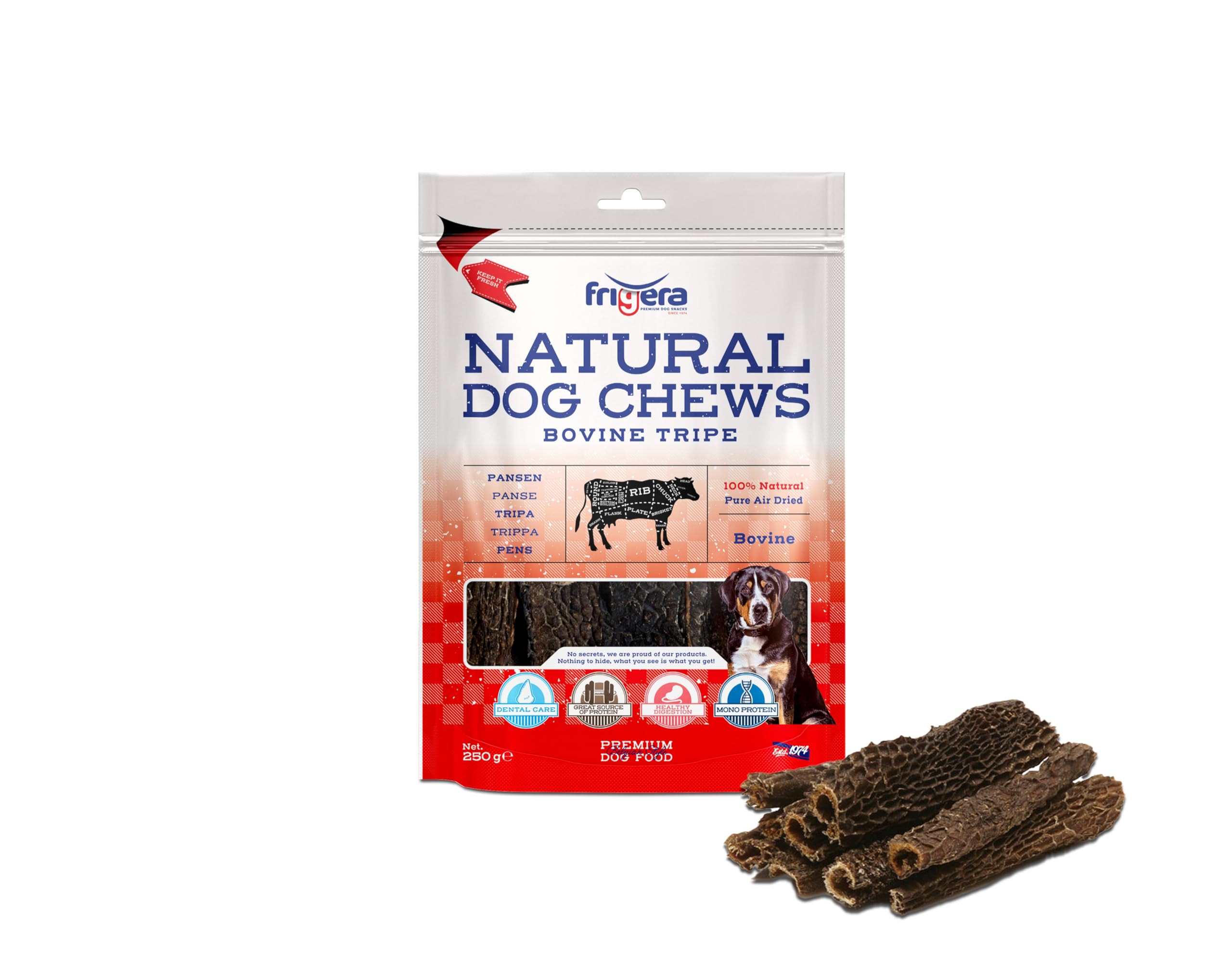 Frigera Bovine tripe 250g – Beef, Natural dog snacks, Protein-rich, Gluten- and Grainfree, No additives