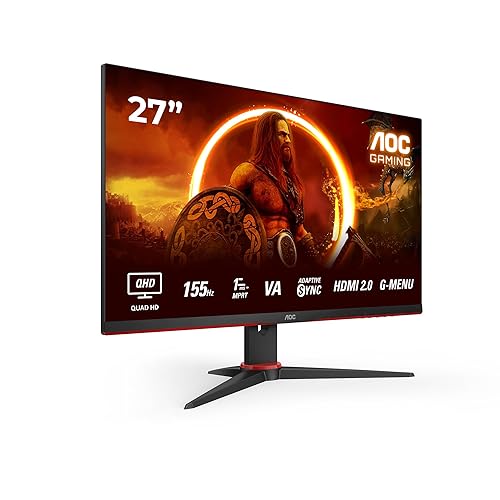AOC Gaming Q27G2E - 27 INch QHD Monitor, 155Hz, 1ms MPRT, VA, FreeSync Premium, Shadow control, Low Input lag (2560 x 1440 @ 155Hz, 250 cd/m², HDMI 2.0 x 2, DisplayPort 1.2x1) - 27 inch QHD - 155 Hz - Fixed stand