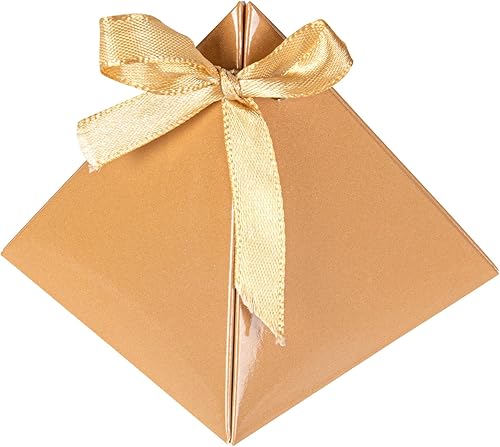 Restaurantware Pastry Tek - Cajas de regalo piramidales de 3 x 3 x 3 pulgadas, 100 cajas de regalo triangulares piramidales – Cinta de satén