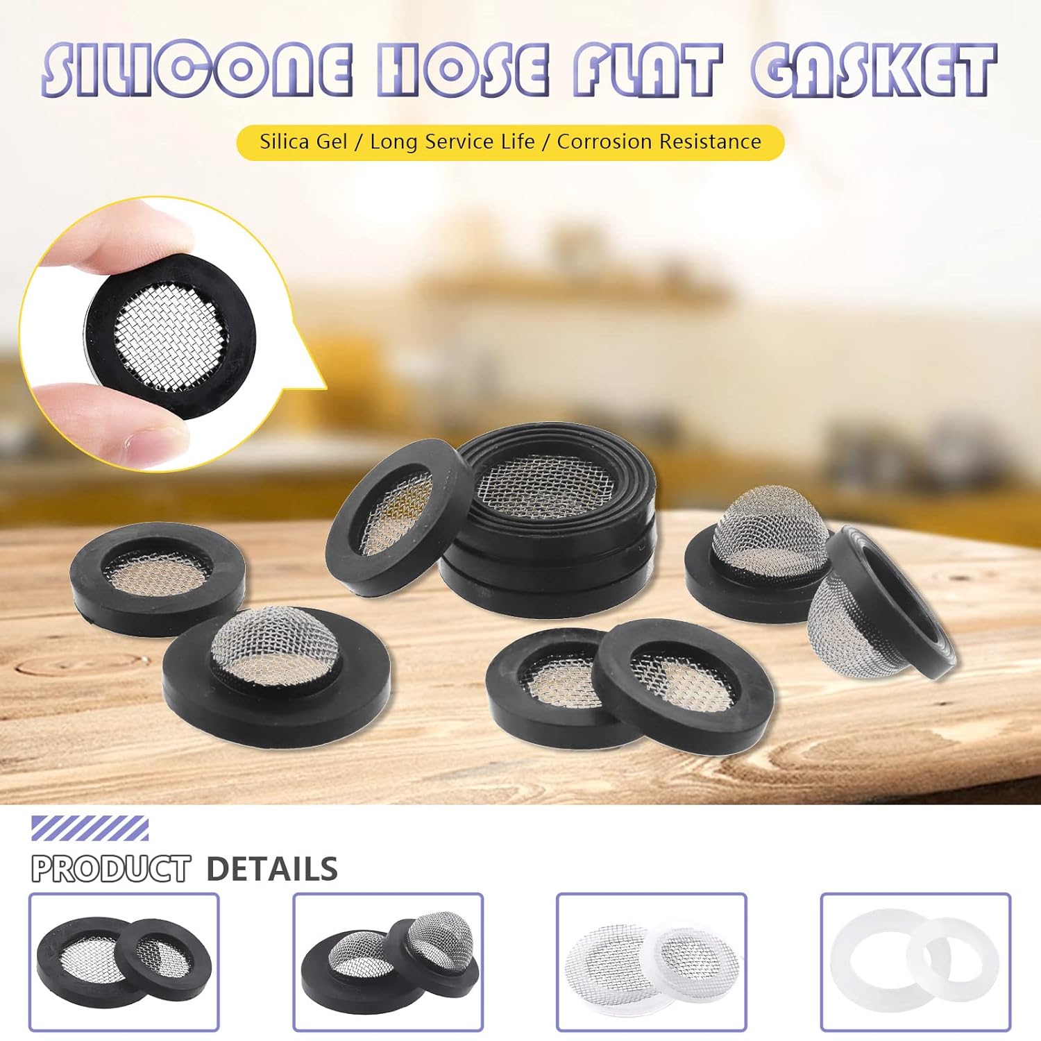 Swpeet 60Pcs 3 Sizes Rubber Silicone Flat and Convex Water Hose Washer Seal O Ring Gaskets with Stainless Steel Screen Filter Assortment Kit, Perfect for Connection 3/4" 5/8" 1/2" Garden Hose Fittings