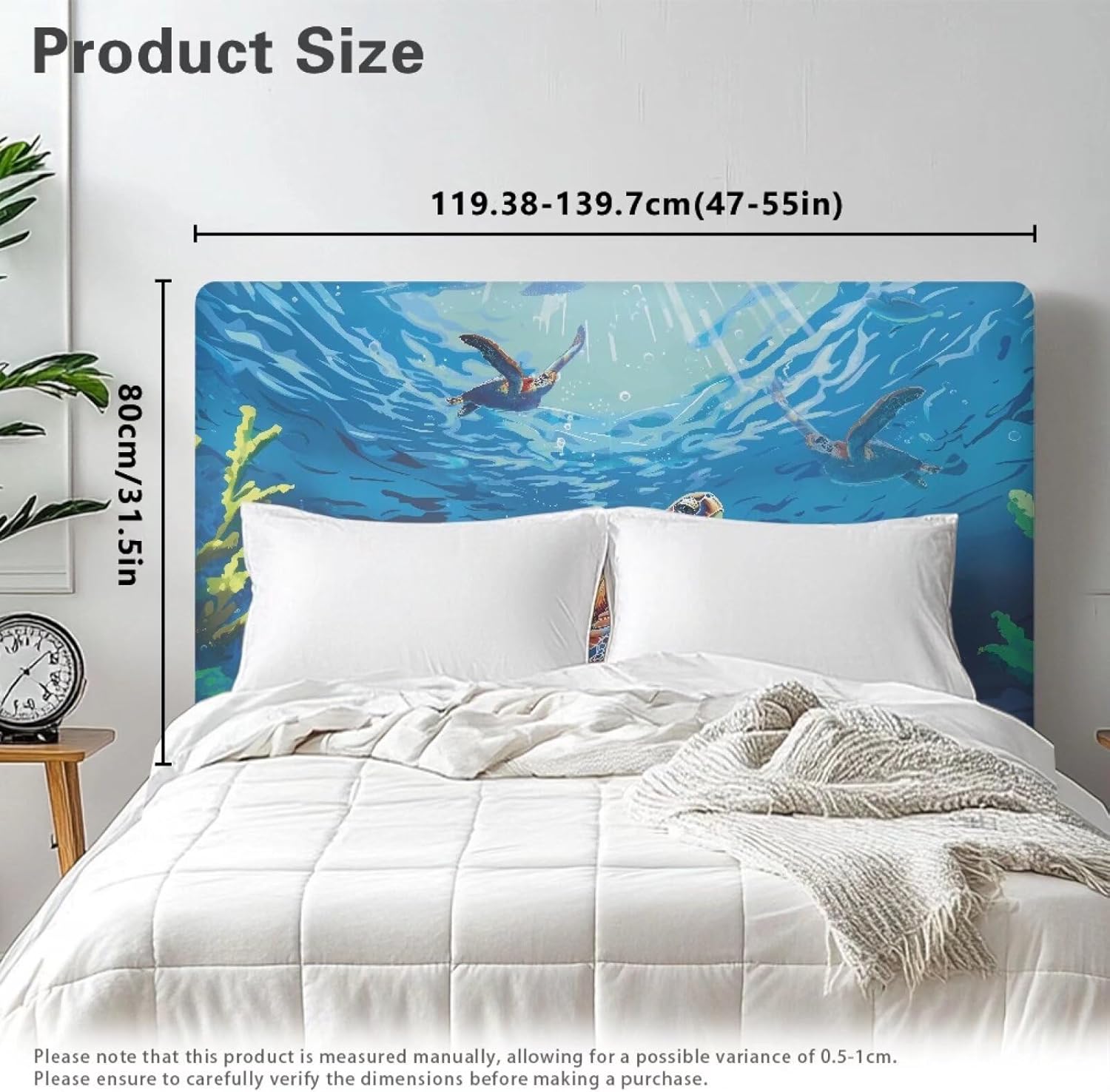 Sea Turtle Headboard Cover,Bed Headboard Cover for Queen,Stretch Bed Headboard Slipcover Covers,Easy to Clean Furniture Cover