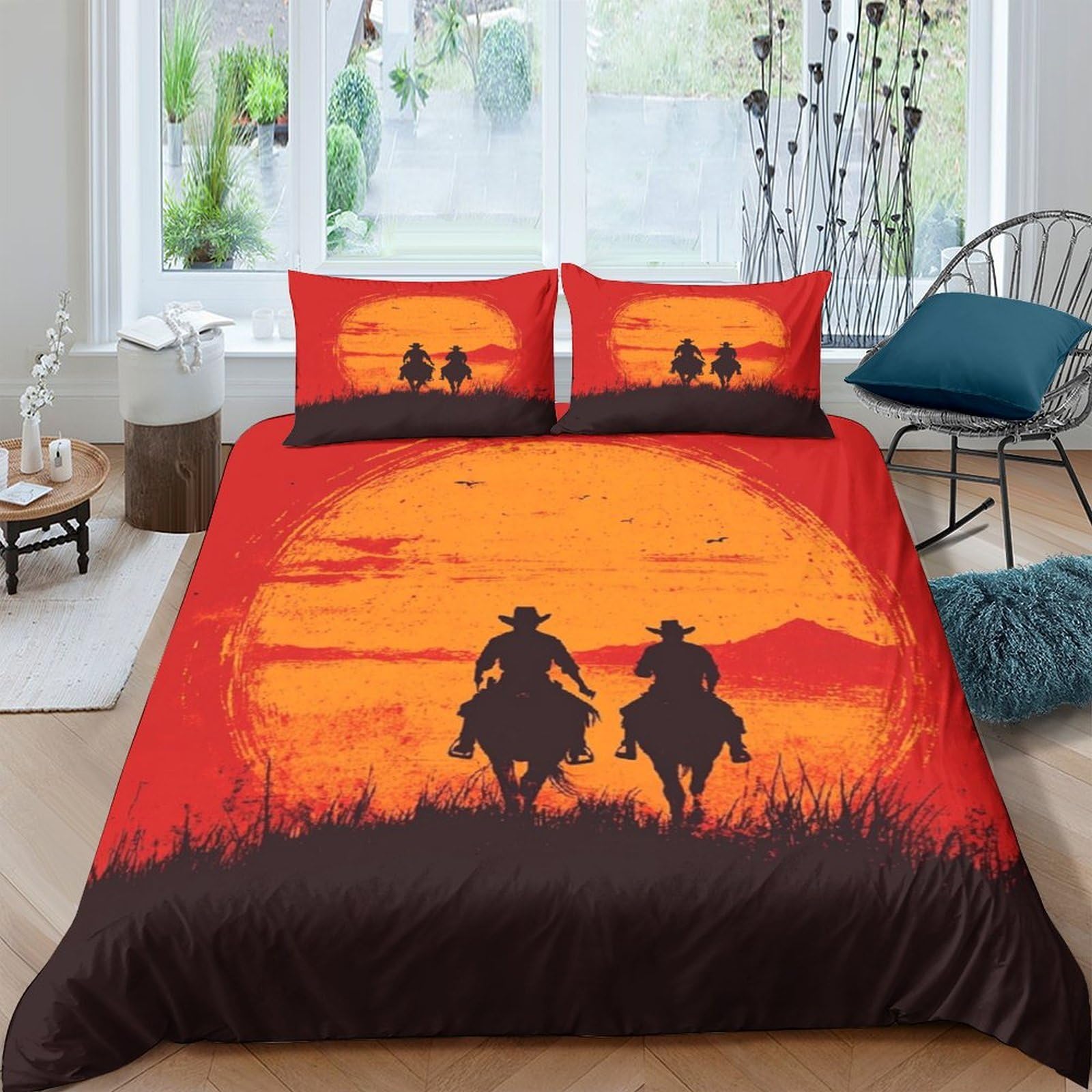 Ctjqhvkz Style-10 3D Printed Western Sunset Fitted Sheet Microfiber Cowboy Silhouette Bed Cover For Bedroom Decor Dorm Mattress Protection Single（135X200cm）