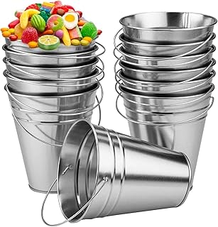 12 Pack Galvanized Metal Bucket with Handles, 5 x 4.5 Inches Decorative Small Metallic Pails for Party Favors, Crafts Events, Gifts and Gardening