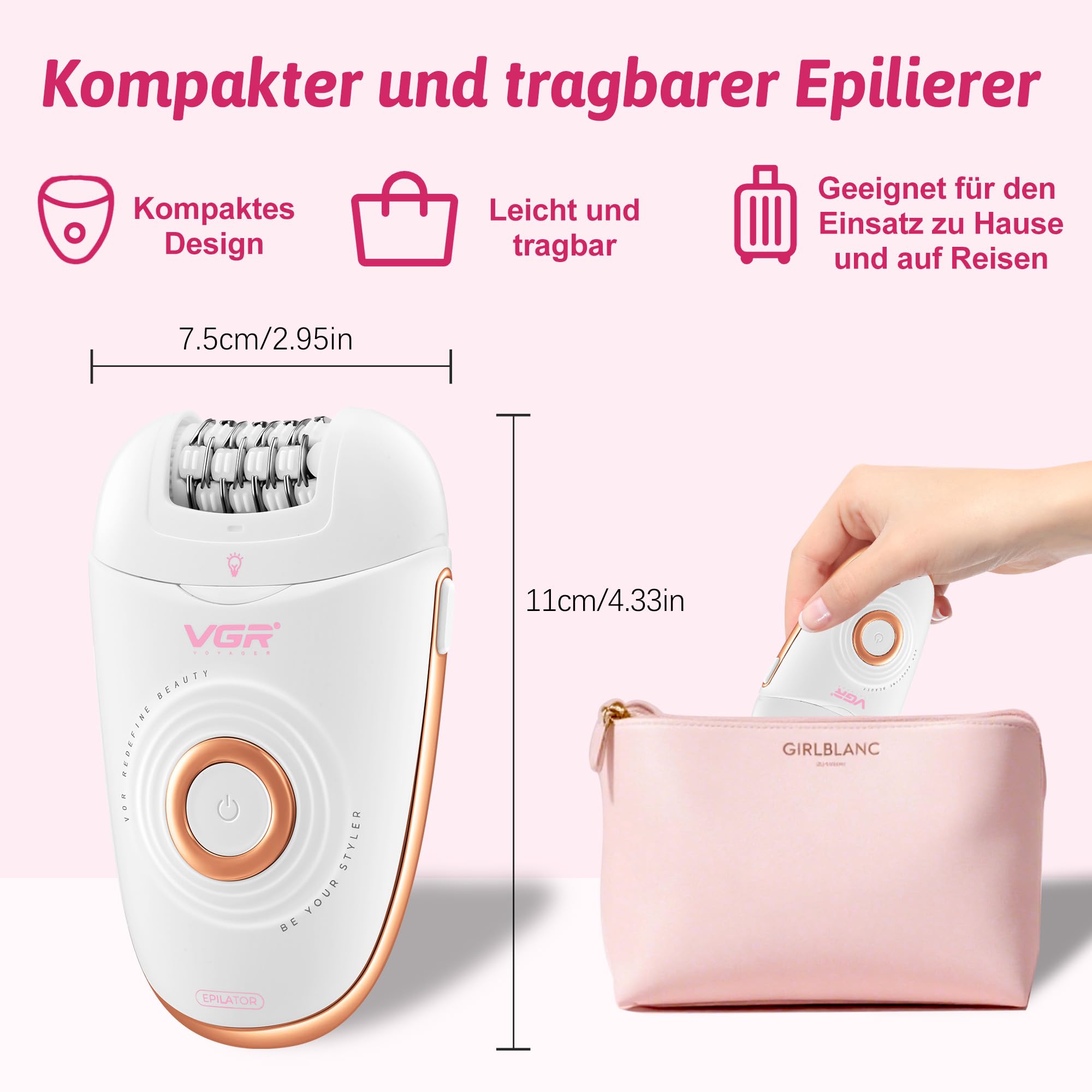 VGR 739 Kabelloser 3-in-1 Epilierer Damen Mit IPX4-Wasserbeständigkeit