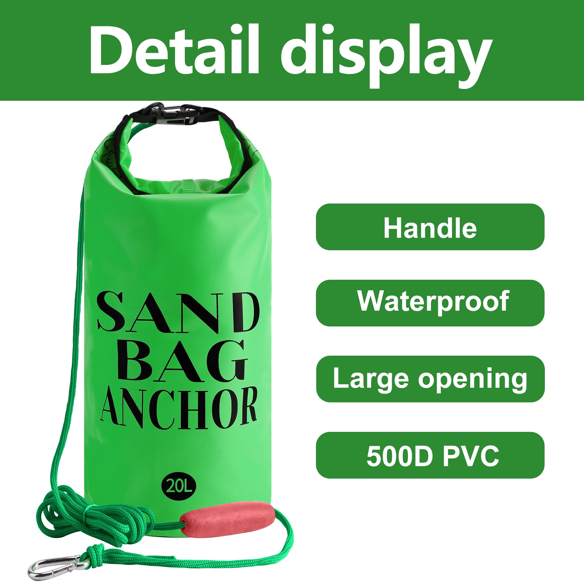 RunNico Anclaje de arena 500D para barcos pequeños, kit de anclaje PWC 2 en 1 con boya ajustable, bolsa seca impermeable para motos acuáticas, kayak, barco, embarcaciones y canoas