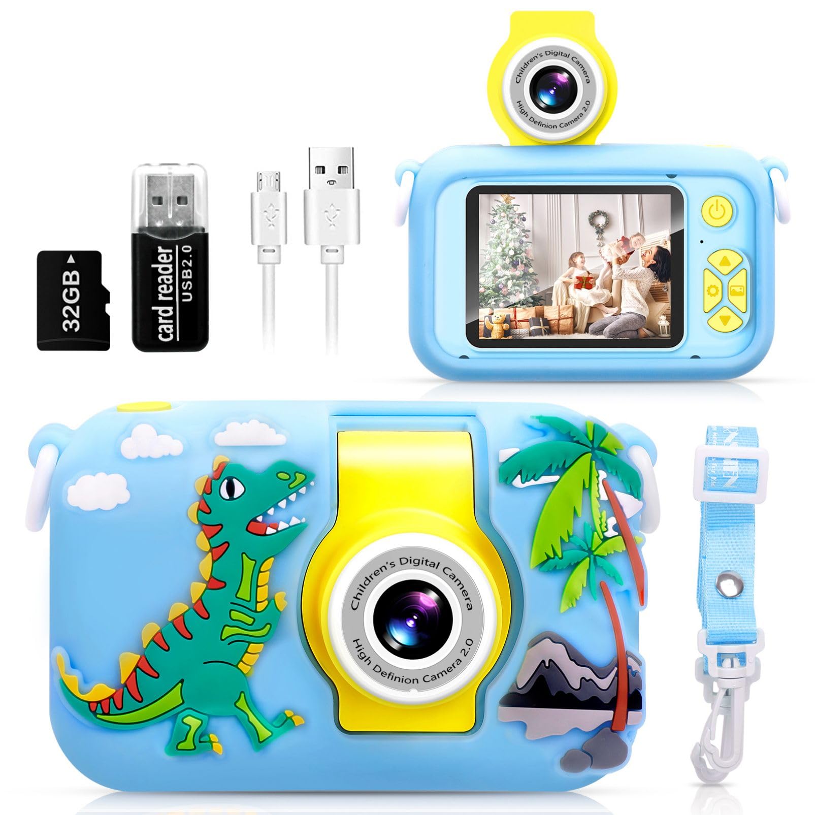 ARNSSIEN Children's Camera, 180° Flip Lens Camera for Children, 2.4 Inch IPS LCD Digital Camera with Housing, Children's Selfie Camera for 3-10 Years Old Girl Boy Toddler Christmas Birthday Gift