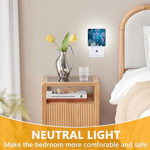 Miniatura 3 de Luz nocturna de medusas, lámpara LED blanca para enchufar con animales marinos del inframundo, lámpara de escritorio de decoración de bajo consumo