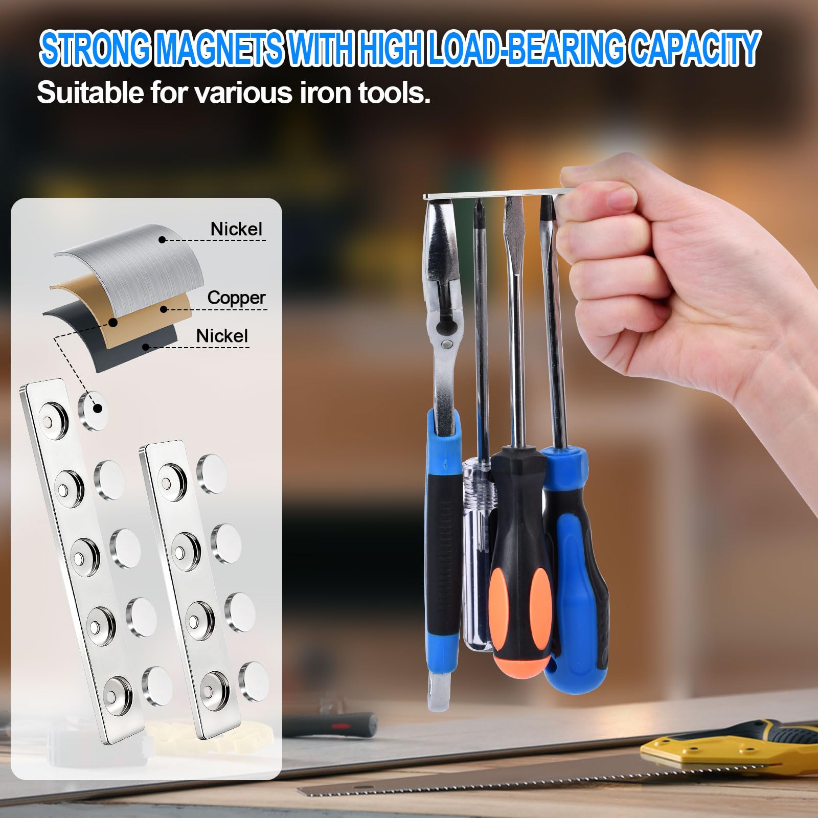10 Pack Strong Magnets Bar 58x10x2mm Heavy Duty Neodymium Magnets Self-Adhesive Powerful for Tool — Amazon image 3