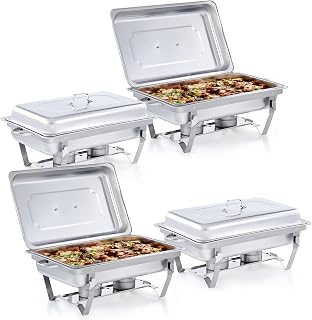 Wilprep Chafing Dish Speisenwärmer 9L Wärmebehälter Edelstahl Buffetwärmer Warmhaltebehälter mit Deckel Lebensmittelpfannen und Brennstoffhaltern für Catering, Buffet und Party (4 Set x 9L)