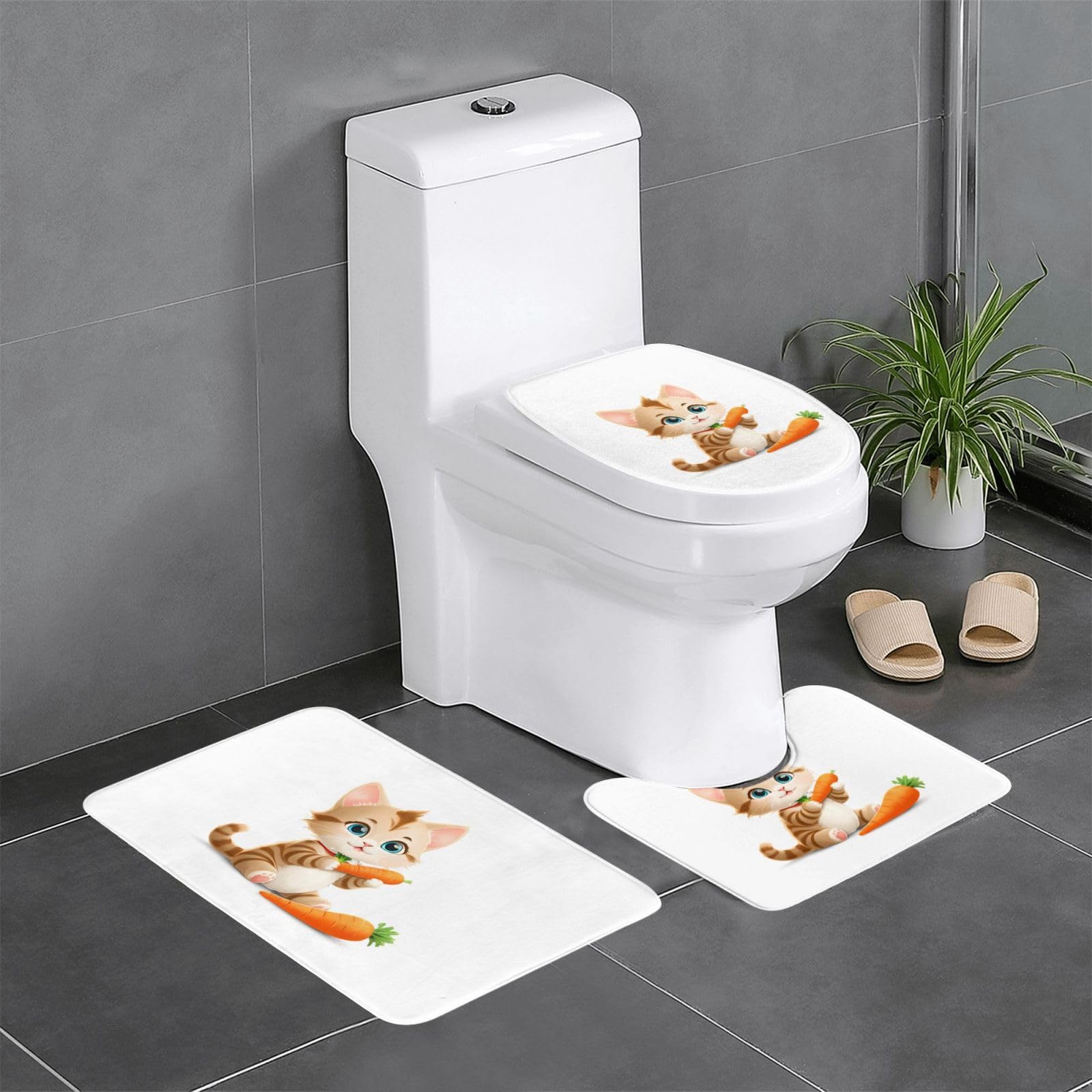 Tapis de salle de bain rectangulaire 61x40 cm et tapis WC forme U et O
