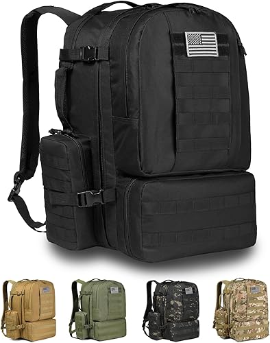 Miniatura 8 de DBTAC Mochila táctica de 50 L, grande, clásica, militar, paquete de asalto, bolsa Molle para senderismo al aire libre, viajes, trabajo, Camo Negro,