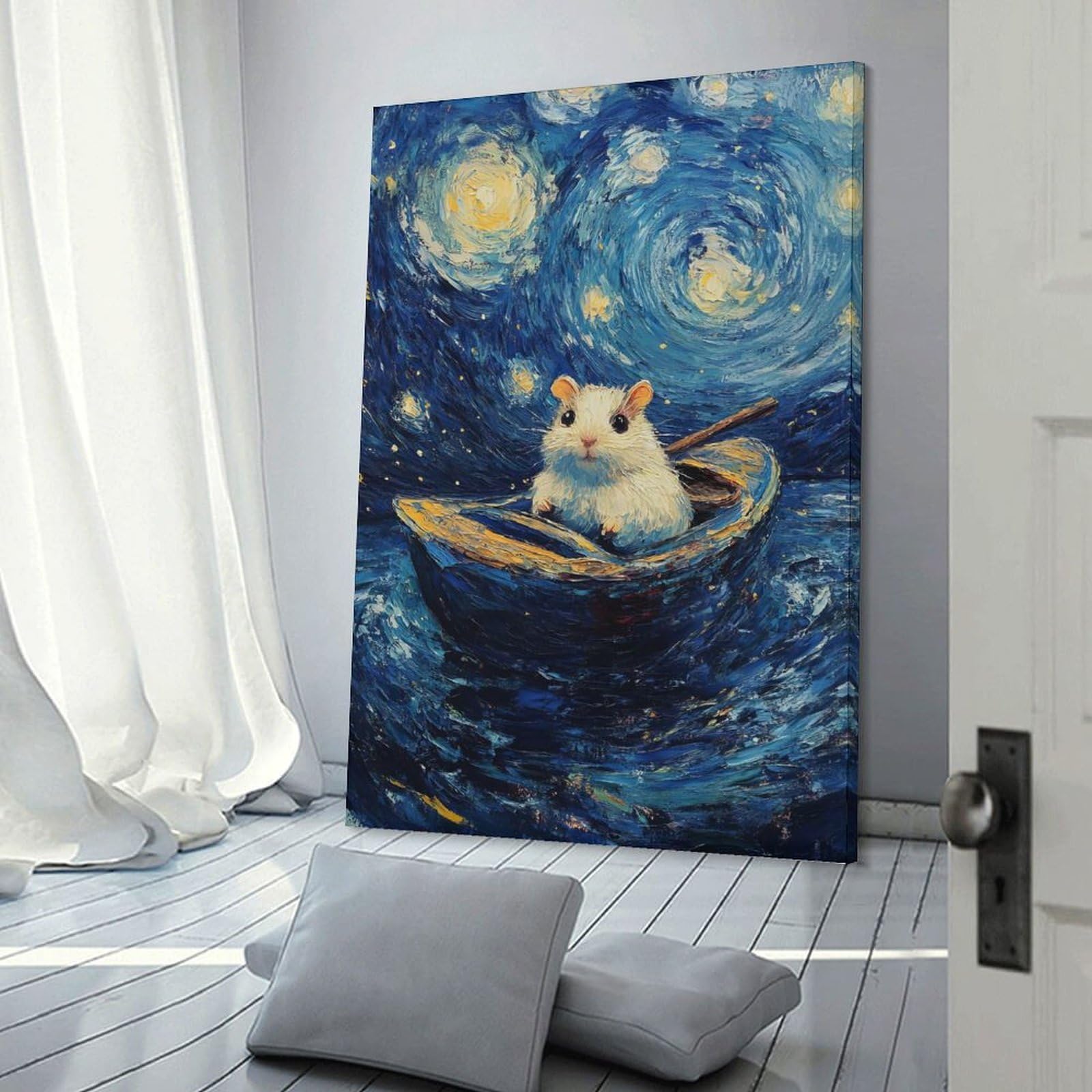 Junmoney Frame-Style-14 Hamster In Starry Night Decorative Canvas Print, 20X30inch(50X75cm), For Contemporary Homes, Apartments Or Offices, Home Artwork For Modern Interiors