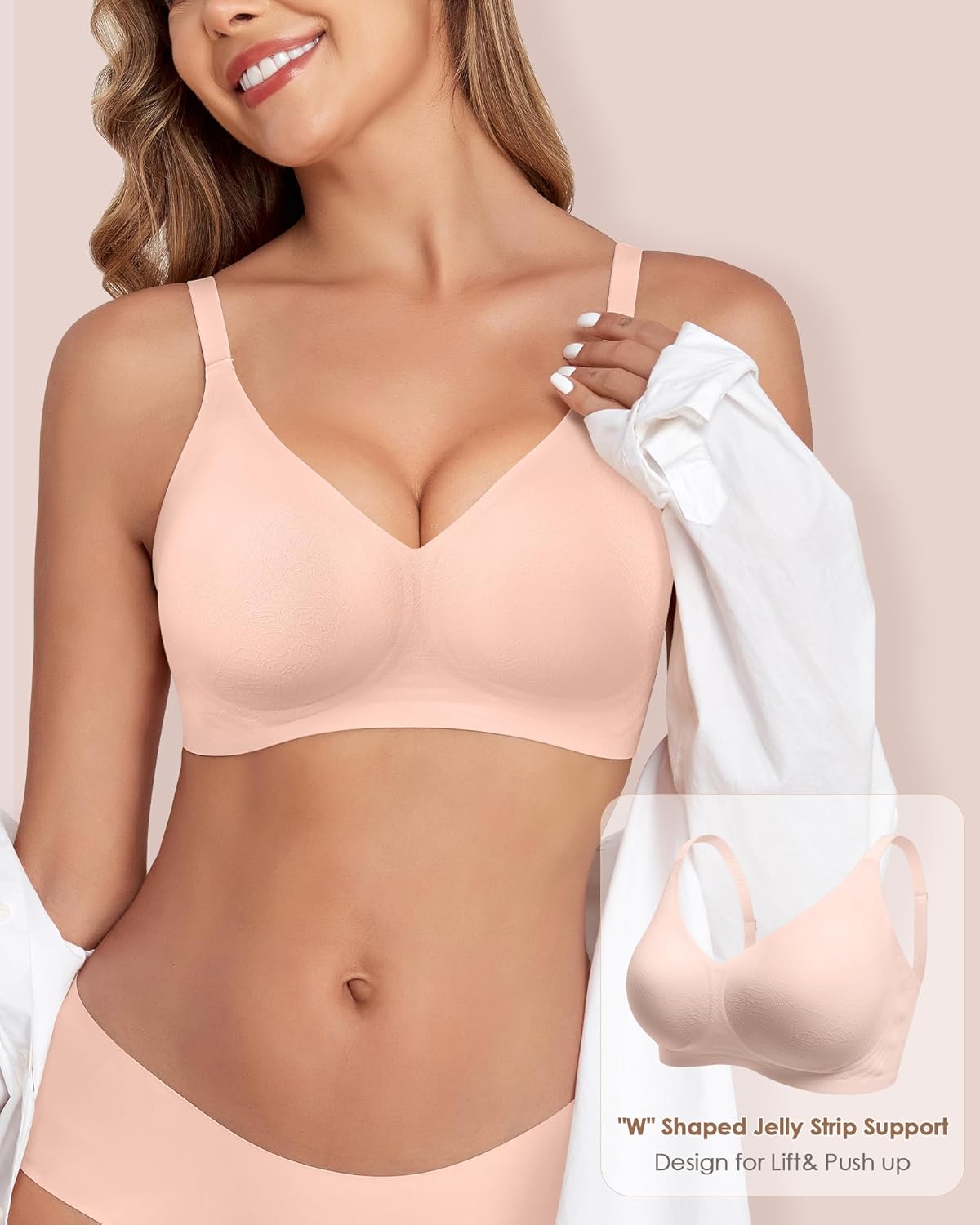 Women Wireless Bras Comfortable Seamless No Underwire Bra Full Coverage Bra V Neck Push Up Bralettes with Support - Image 4