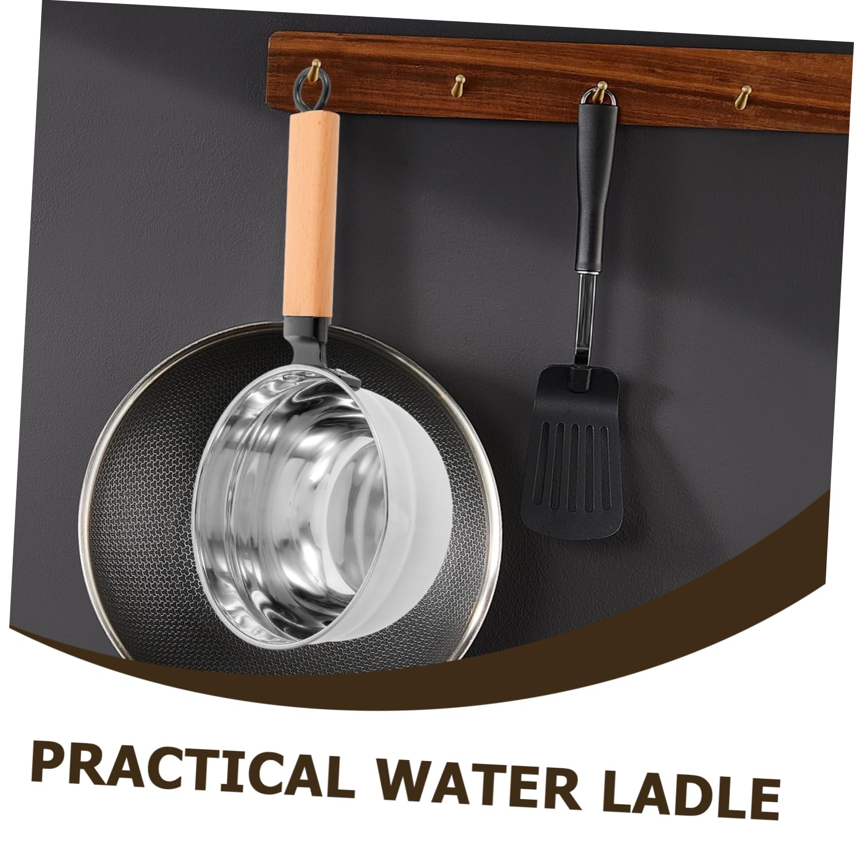 Louche Cuisine en Acier Inoxydable Manche en Bois, Ustensile Multifonctionnel et Finition Soignée pour Usage Domestique et Professionnel