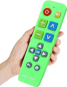 EZclicker Controle remoto universal para TV Plus com botão grande, simples de usar, funciona com as principais marcas de TV (2 pilhas AAA não incluídas) (verde)