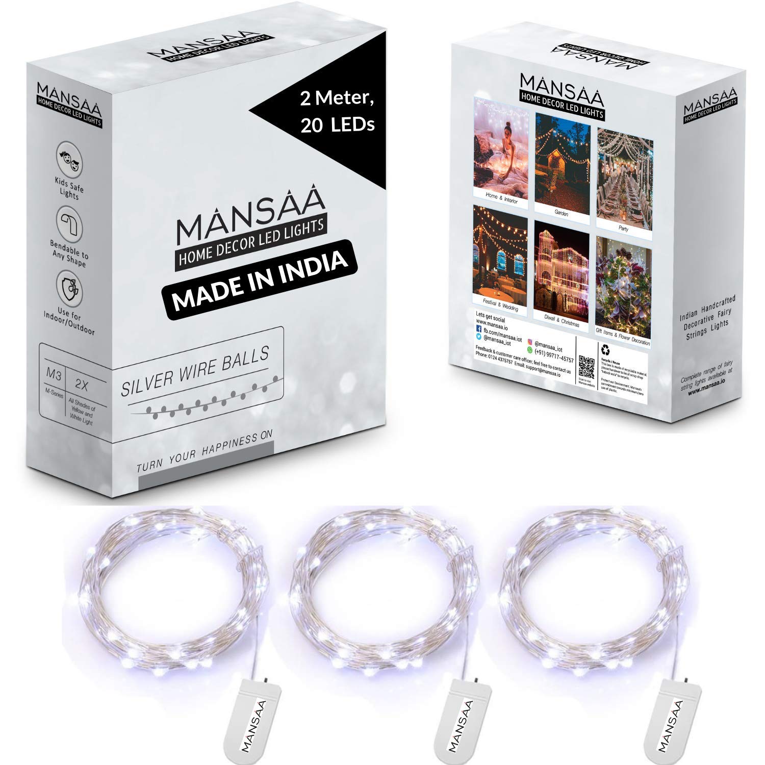 MANSAA M32 Coin Cell LED String Light | 2 Meter 20 LEDs | White Color | CR2032 Battery Operated | Home Decoration | Pack of 3-image-19