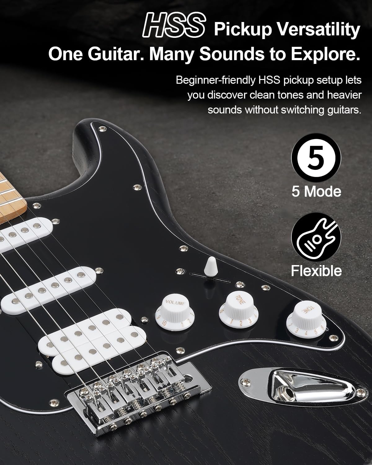 UST-150 Beginner Electric Guitar, Lightweight ST Style Guitar with Matte Natural Finish, Easy to Play for New Players, Perfect for Home Practice, Learning and First Guitar Experience, Black