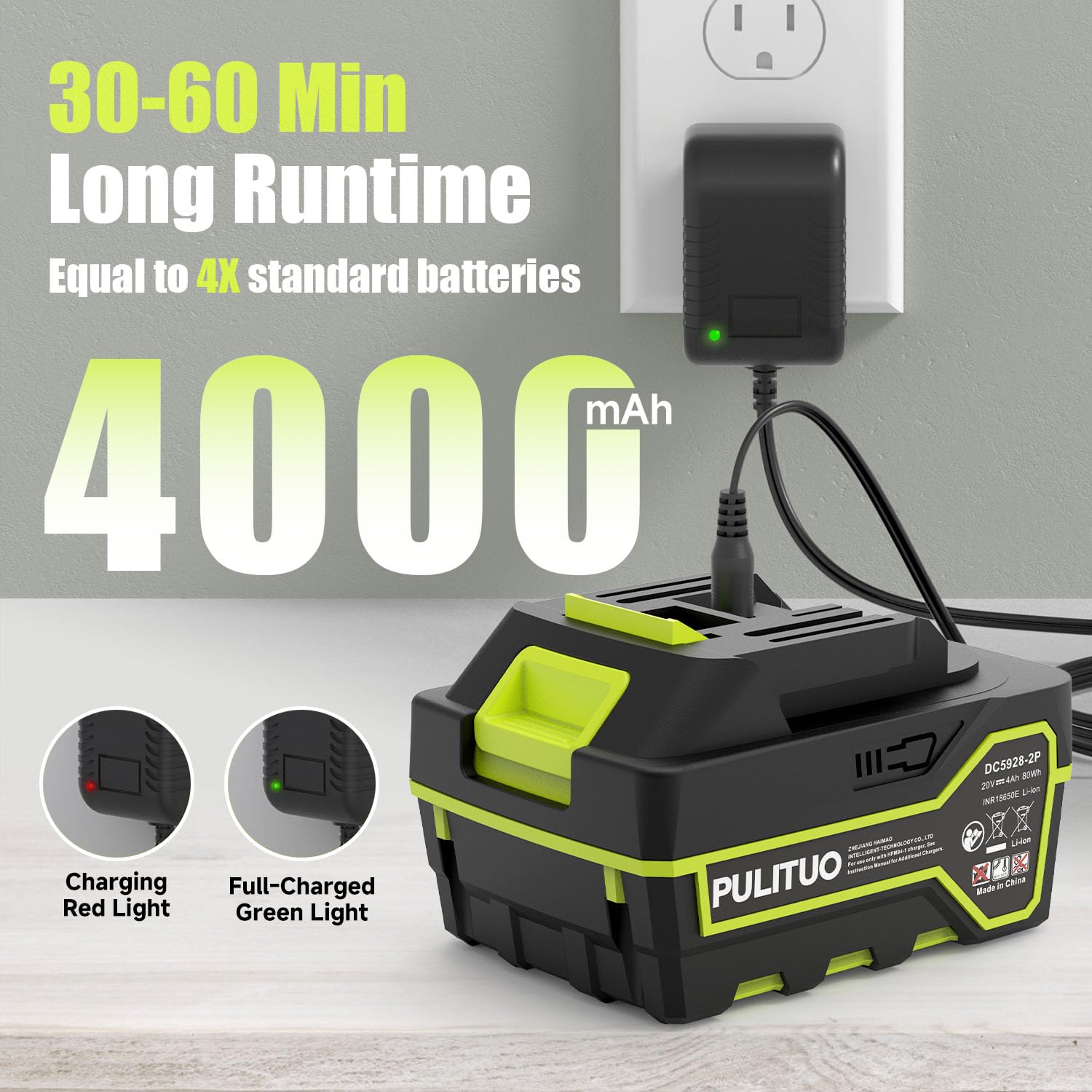 PULITUO Soffiatore per foglie senza fili, con 2 batterie da 4000 mAh, 20 V, 242 km/h, 3 velocità, 2 tubi, soffiatore compatto da giardino per foglie e detriti