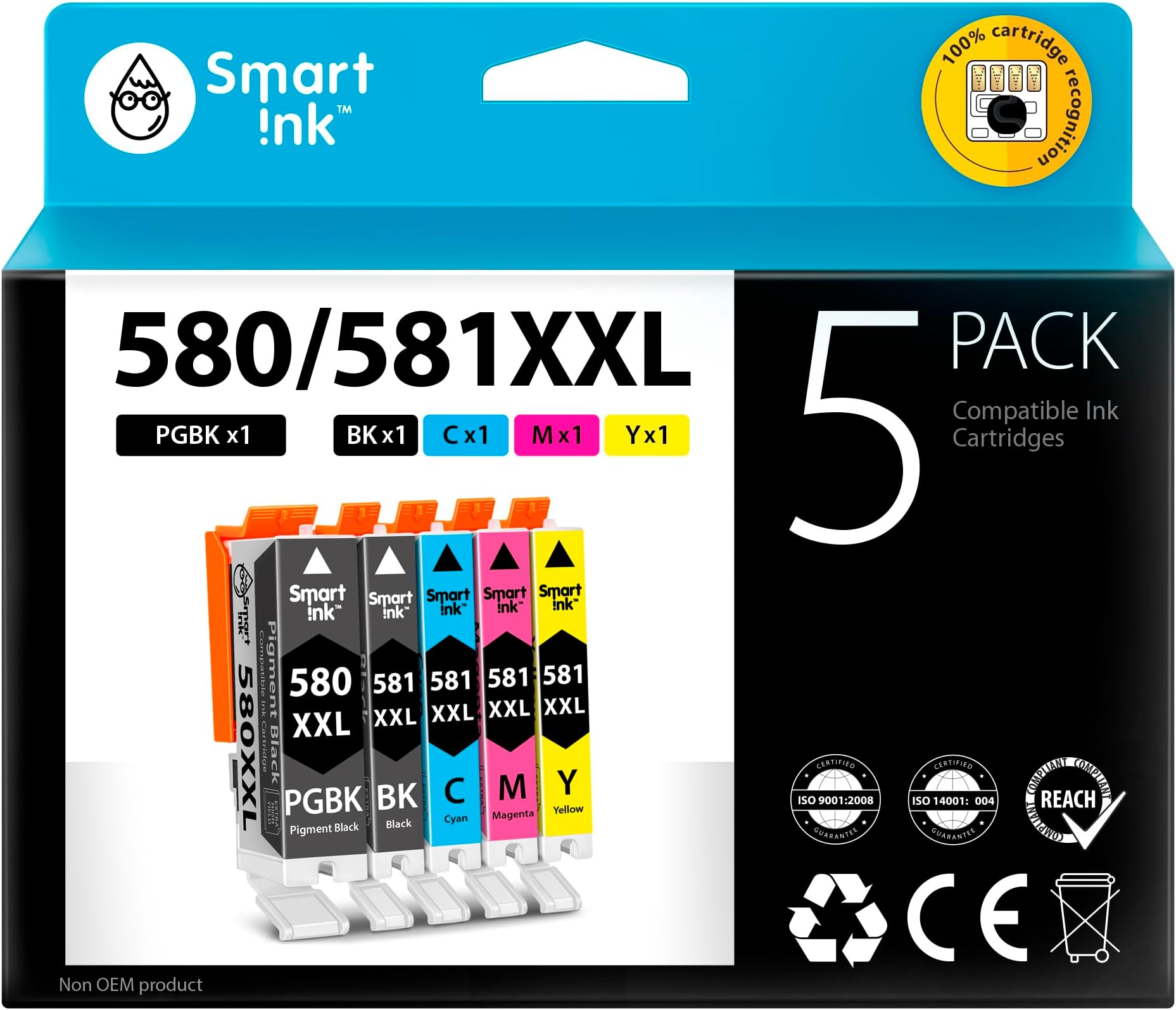 KMP - Cartucho De Tinta Compatible Con Canon PGI-580 XXL PB, Color Azul