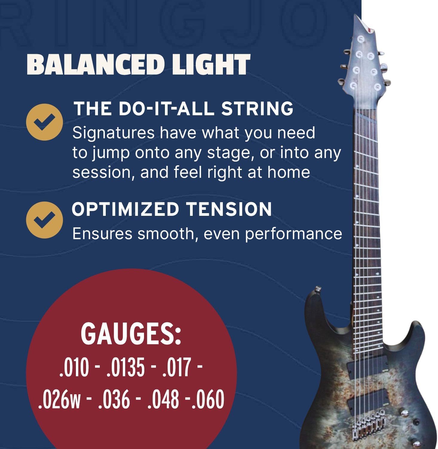 Stringjoy 7-String Balanced Light Signatures Nickel Wound Electric Guitar Strings 10-60, BAL107, Balanced Tension & Incredible Tone, Electric Guitar 7 String Set, 2-Pack