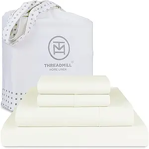 Threadmill Luxury Supima Cotton Sheets, Luxury 1000 Thread Count 100% Soft Cotton Sheets for Full Size Bed, 4 Pc Ivory Bed Sheets Full Set, 5-Star Hotel Quality Deep Pocket Bed Sheets Set
