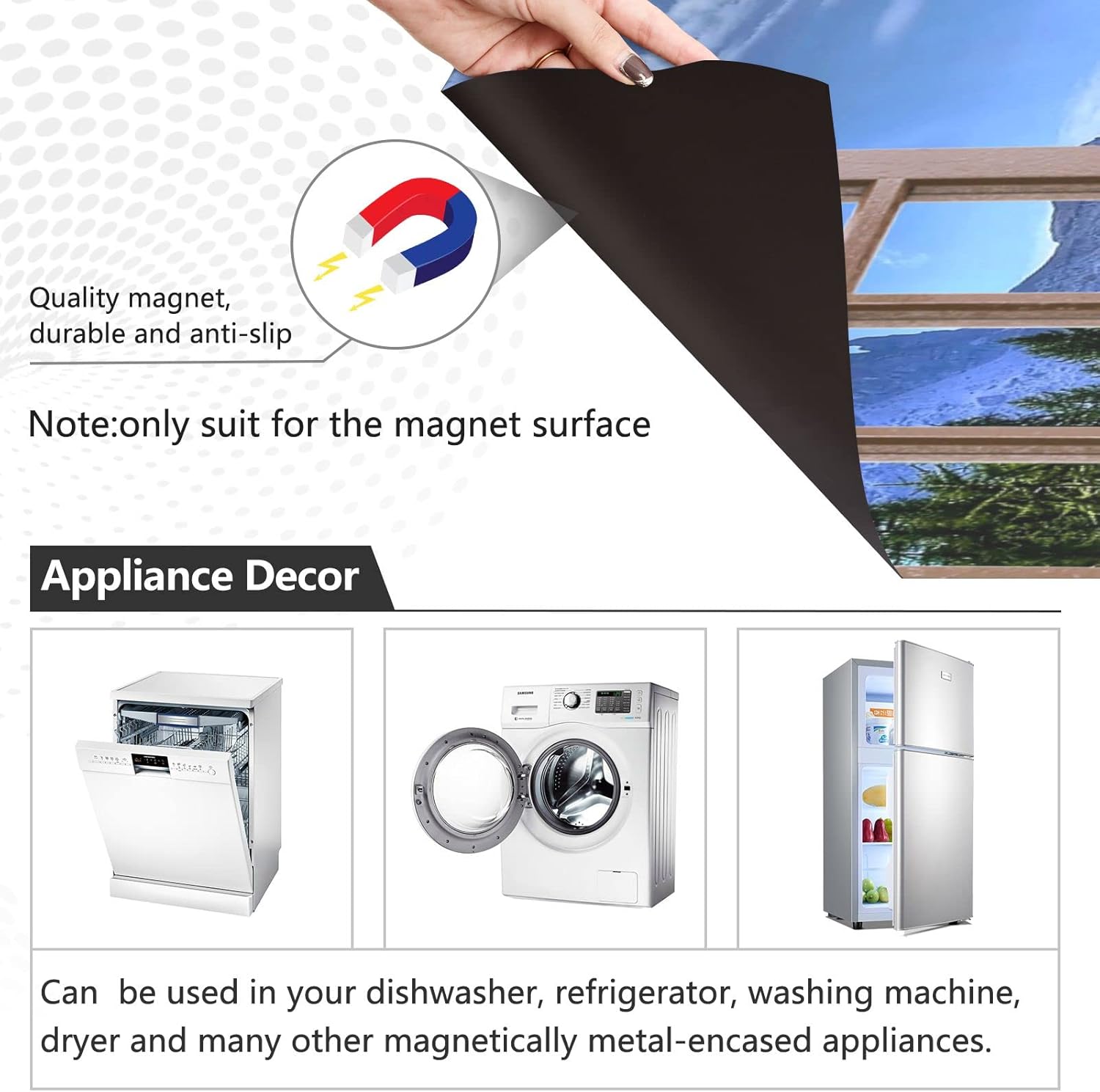 Window View Lake Mountains Dishwasher Magnet Cover Front Door Nature Scenery Decorative Refrigerator Covers Magnetic Sheet Sticker Wash Machine Fridge Panel Decal for Kitchen Appliance 23x26 in