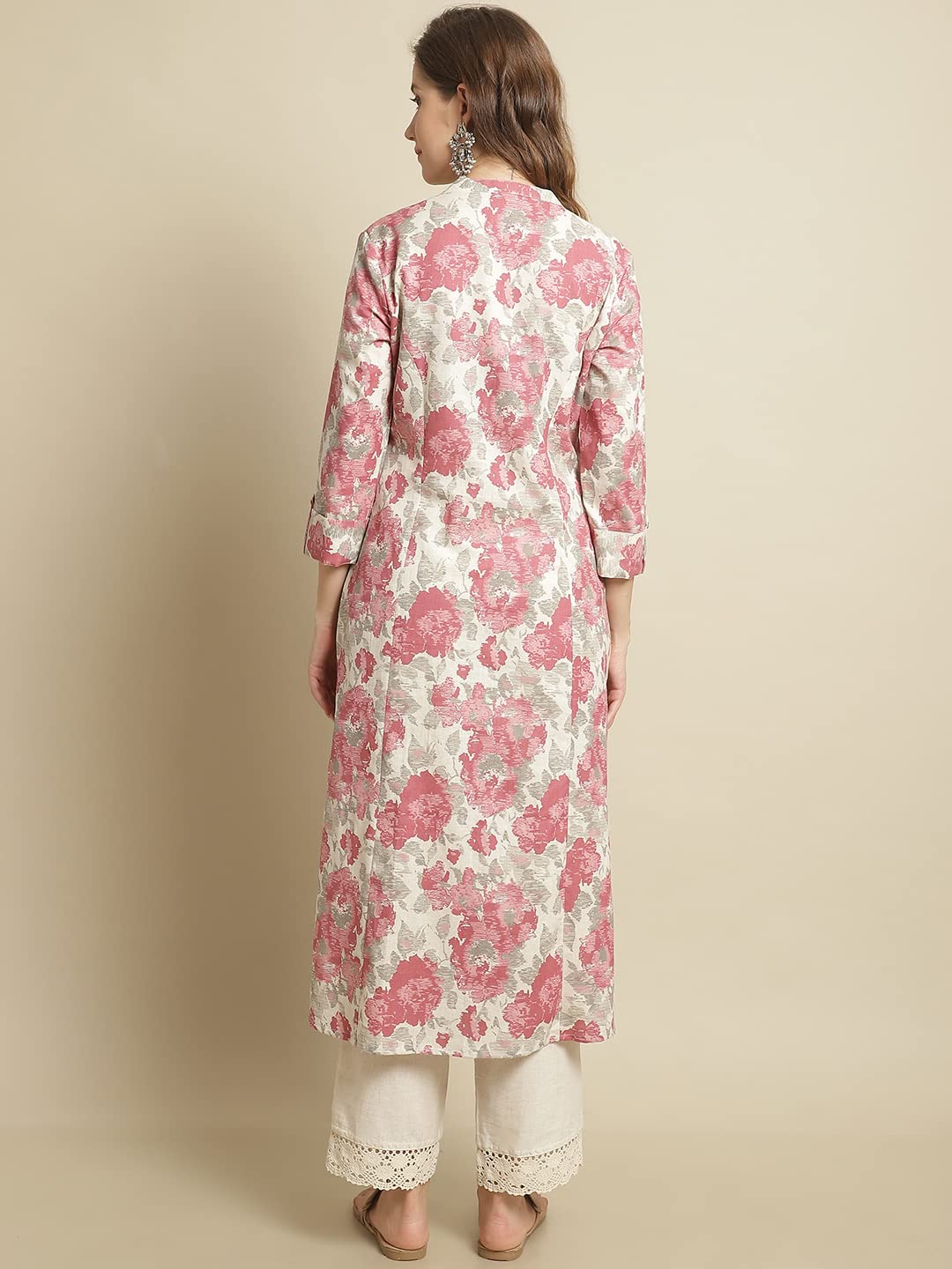 Pistaa's Women's Cotton Regular Printed Regular Fit Kurta (XX-Large, Pink) 3