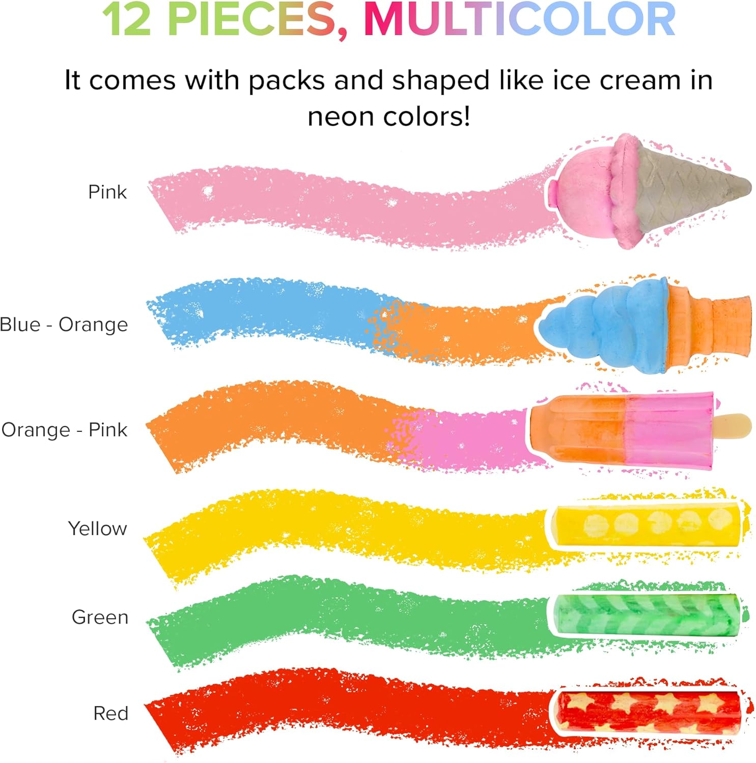 Kid Made Modern Ice Cream Shop Sidewalk Chalks for Kids & Toddlers Ages 3+ - Non-Toxic Washable Fun Chalk Set for Outdoor Play Games (12 Multi Colored Chalk)