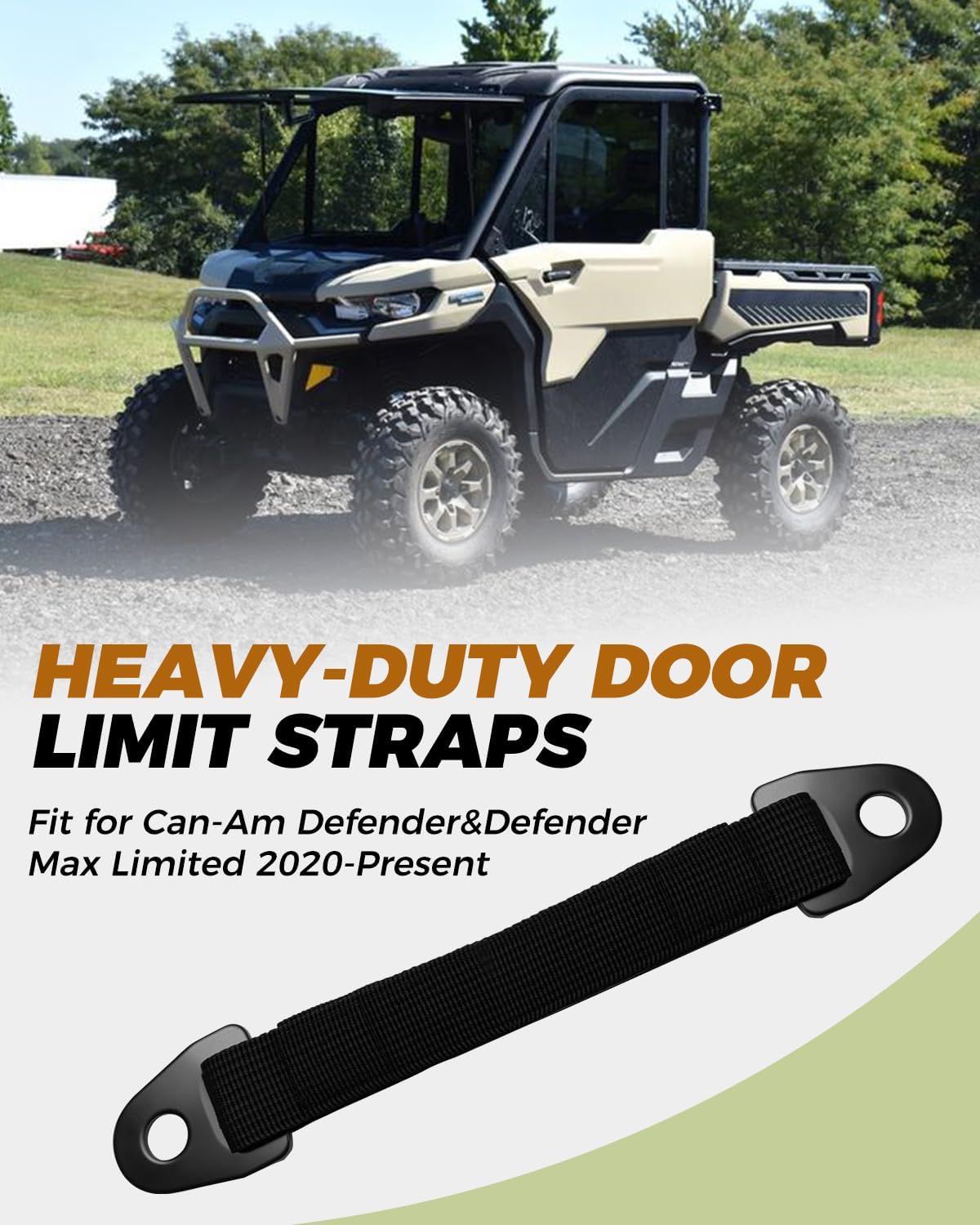 2Pcs Heavy-Duty Door Limit Straps Fit for Can-Am Defender & Defender Max Limited (2020-Present), Extra-Long for Wider Door Opening, Black