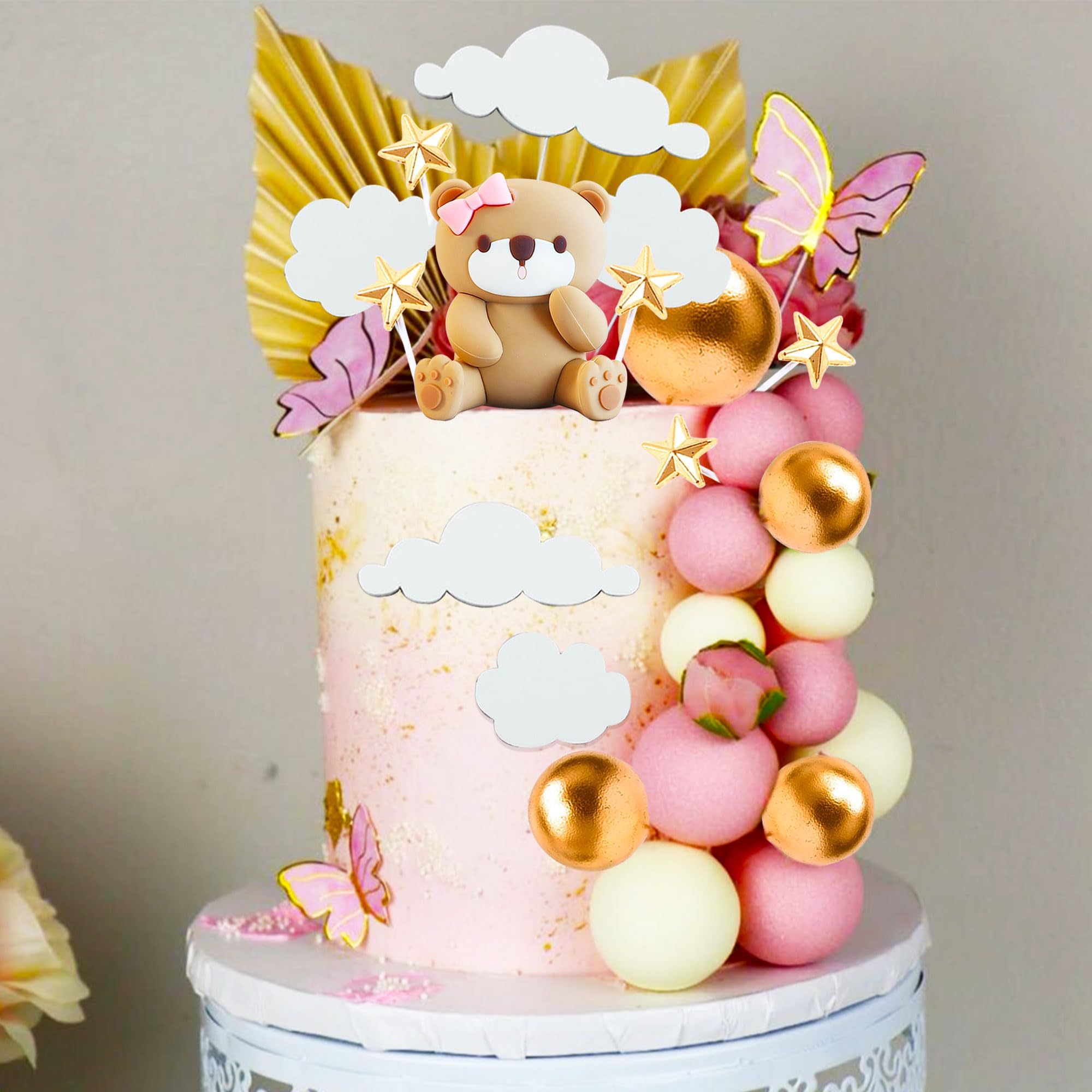 Snapklik.com : Pink Baby Shower Cake Decoration Teddy Bear Topper ...