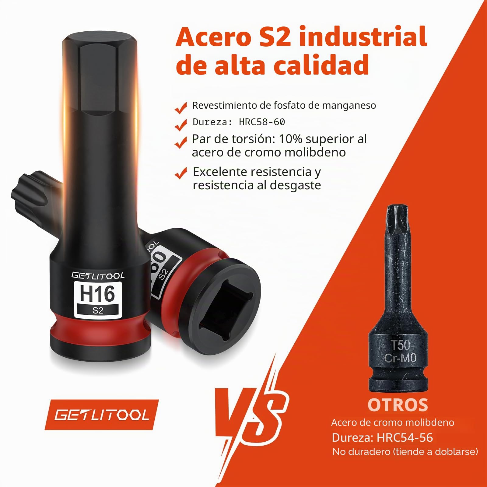 GETLITOOL Juego de 20 llaves Allen de impacto 1/2 pulgada S2 acero hexagonal y Torx, tamaño marcado, caja de almacenamiento