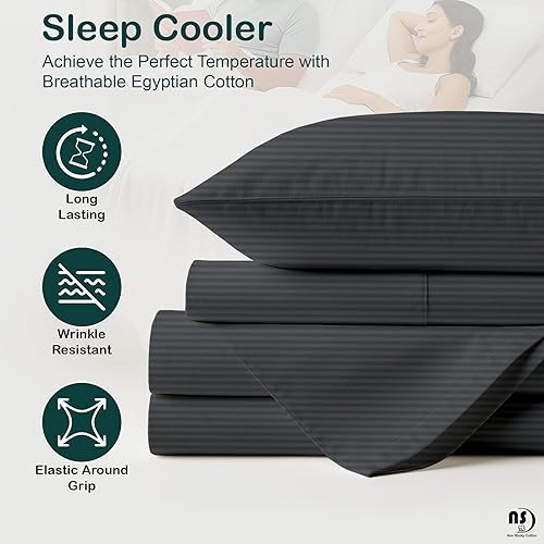 Miniatura 2 de NON Sticky cotton Juego de sábanas de 4 piezas para cama ajustable con números de sueño, 100% algodón egipcio, cabezal flexible de 34 pulgadas, se