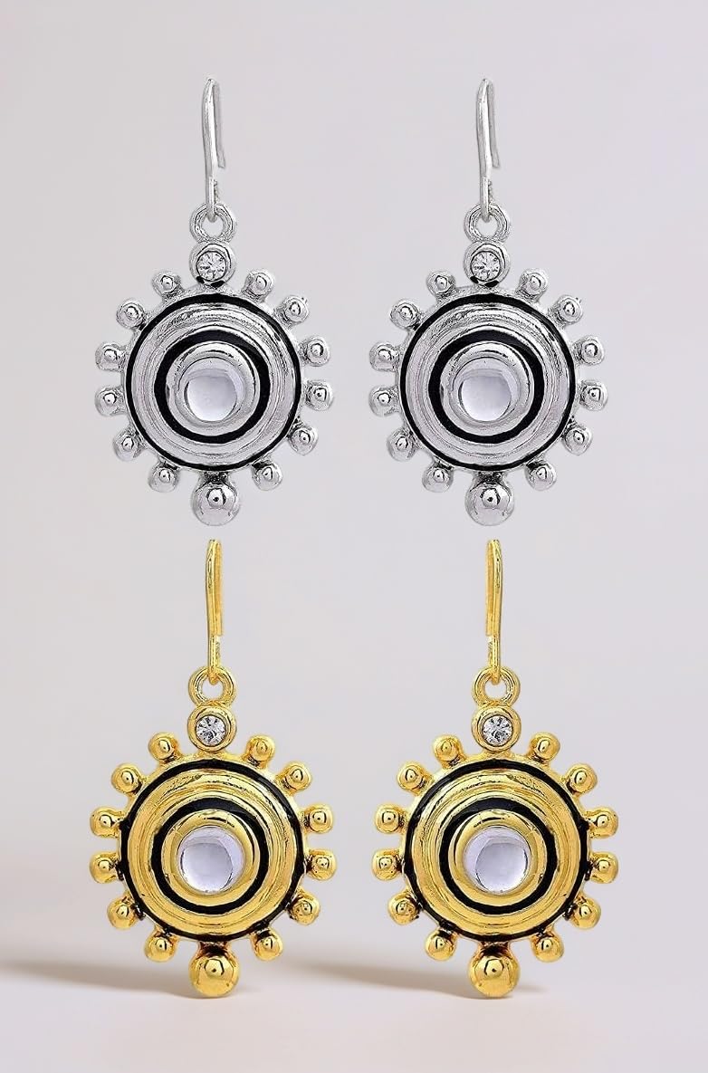 Ethnic Stud Earrings For Women - Combo Earrings Pack of 2 (Silver & Gold), one size