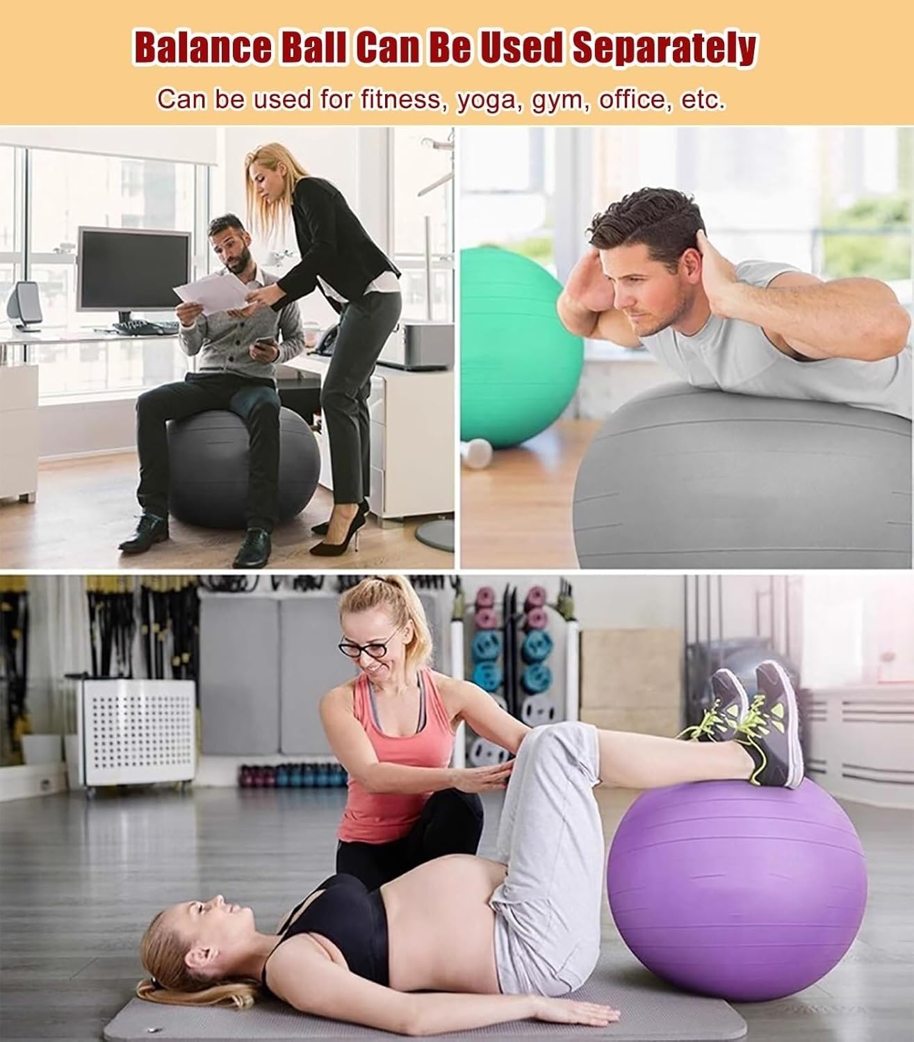 Ergonomic Balance Ball Chair Rolling Stool, Office Desk Exercise Ball Chair with Brakeable Wheels, Realigns Curved Spines and Relieve Back Pain