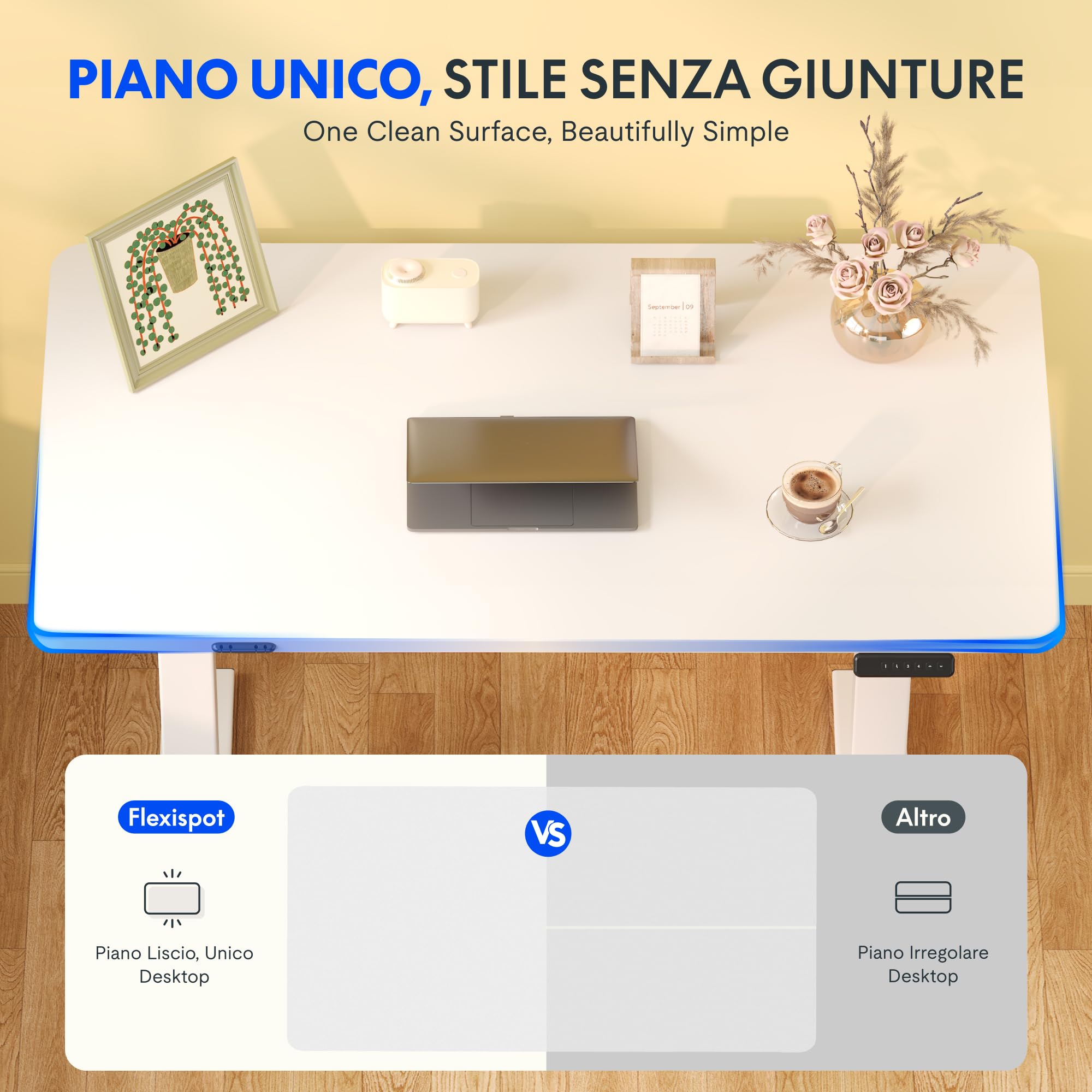 FLEXISPOT Scrivania Regolabile in Altezza 120x60 cm, Piano Unico FSC, 4 Memorie, Anticollisione con Ritorno Automatico, 2 Ganci, Portaoggetti e Gestione Cavi