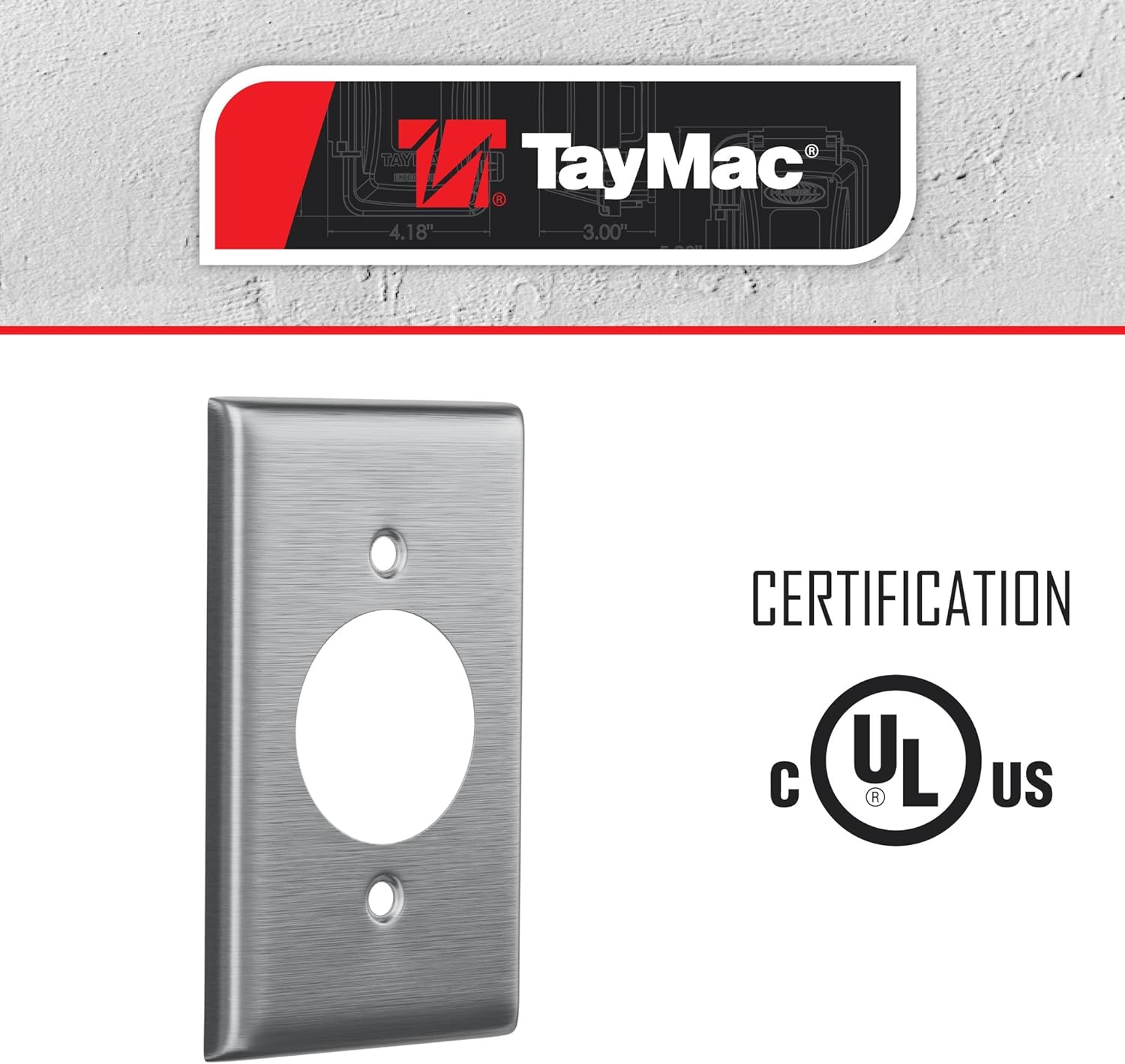 TayMac WSS-SR1 0.17 in x 2.76 in x 4.51 in 1-Gang Stainless Steel Standard Single Receptacle 1.60 in. Wall Plate WSS-SR1, Outlet Cover Wall Plate with Screws, 1-Device Electrical Outlet Cover Plate