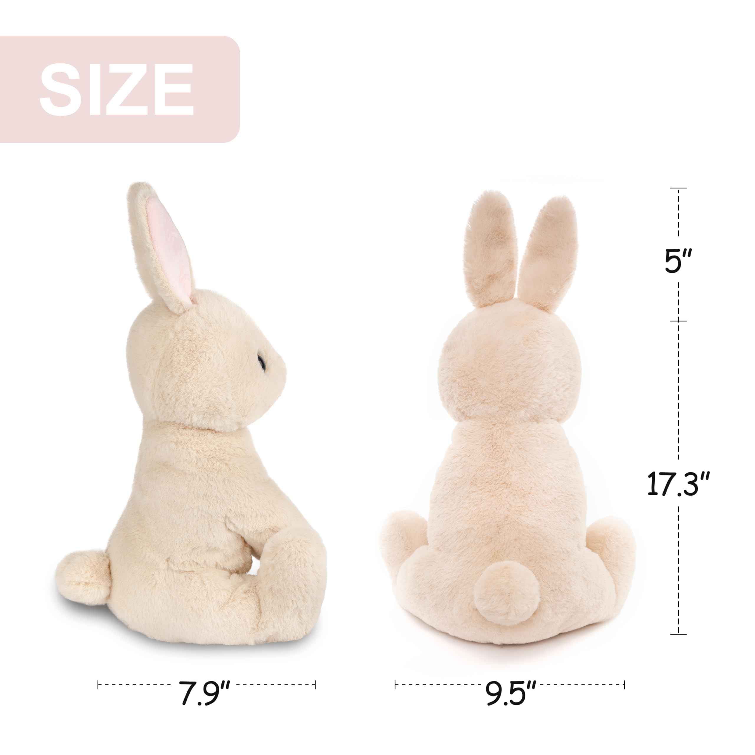 WEIGEDU Adorable conejito de peluche, juguete de peluche SOFE para niños, niñas, bebés, cumpleaños, Pascua, Navidad, regalo para dormir, 17.3 pulgadas, beige y rosa