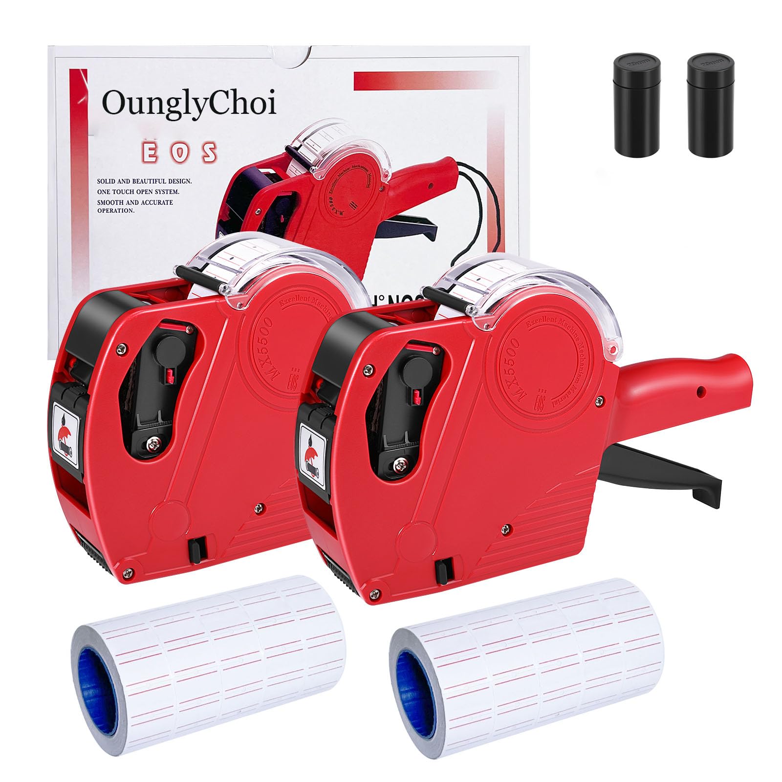 OunglyChoi 2 Packs Price Gun with 5000 Labels Red Pricing Label Gun Maker with Prices Labels & Ink Kit for Supermarket Groceries