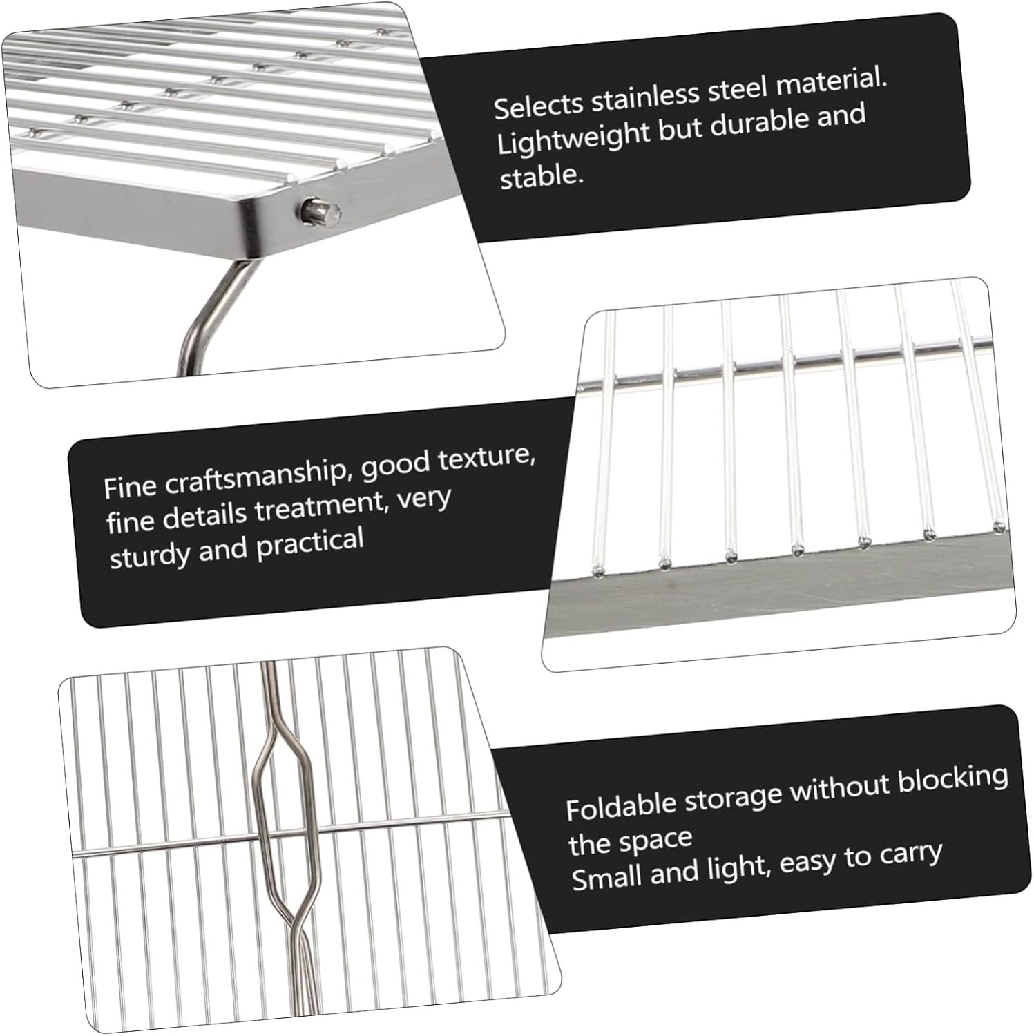 BESPORTBLE Folding Portable Bbq Grill Stainless Steel Outdoor Barbecue Grate for Camping Picnics and Backyard Cooking Space-saving Design Easy to Clean for Family Gatherings
