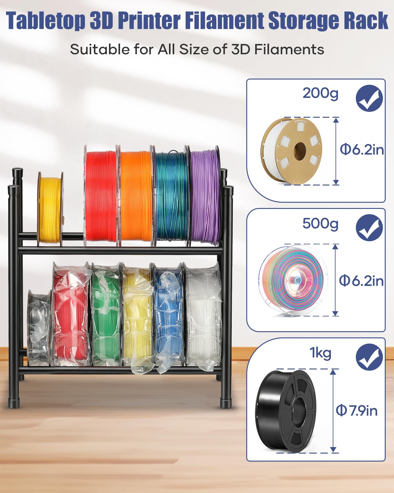 Desktop 3D Printer Filament Storage Rack - Tabletop 2-Tier Stackable Organizer for Filament Spools, Holds 5 Spools per Layer, Expandable to 4 Layers for PLA/ABS/TPU Filament (4-Tier)