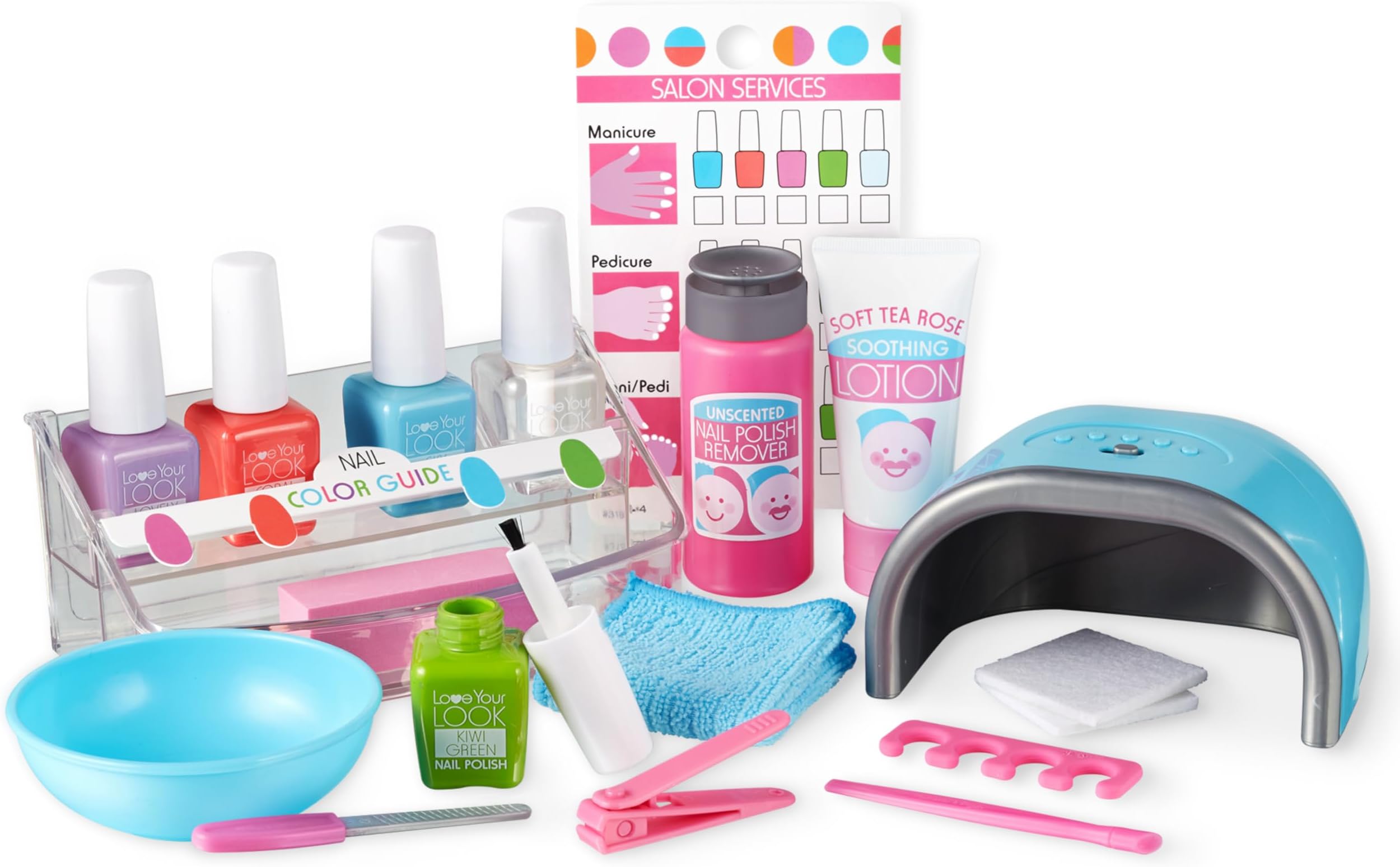 Love Your Look Pretend Nail Care Play Set – 20 Pieces for Mess-Free Play Mani-Pedis (Does NOT Contain Real Cosmetics), Pink