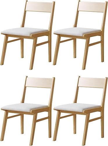 Miniatura 8 de Juego de 4 sillas de comedor para cocina del hogar, sillas laterales tapizadas de tela moderna para comedor y restaurante, sillas de color madera