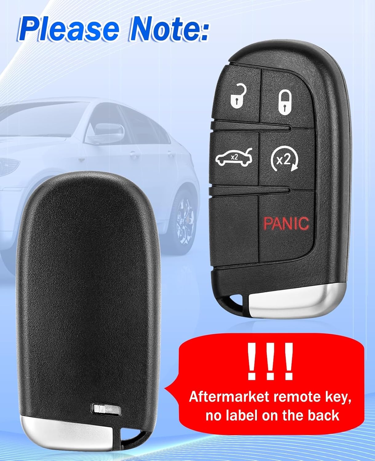 2 Pack Key Fob for Chrysler 300: 5-Button Key Fob Replacement for Charger 2011-2018, Challenger 2015-2018, Dart 2014-2016, M3N-40821302 56046759AF 56046759AA, 433 Mhz