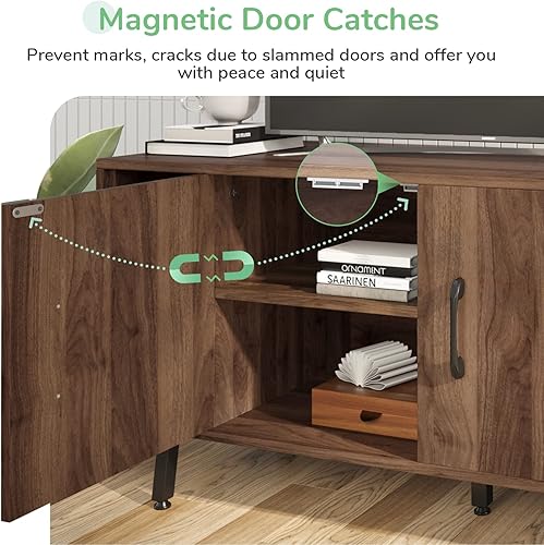 Miniatura 6 de Novilla Moderno soporte de TV industrial para TV de 50 pulgadas, centro de entretenimiento clásico con dos estantes ajustables, mesa consola