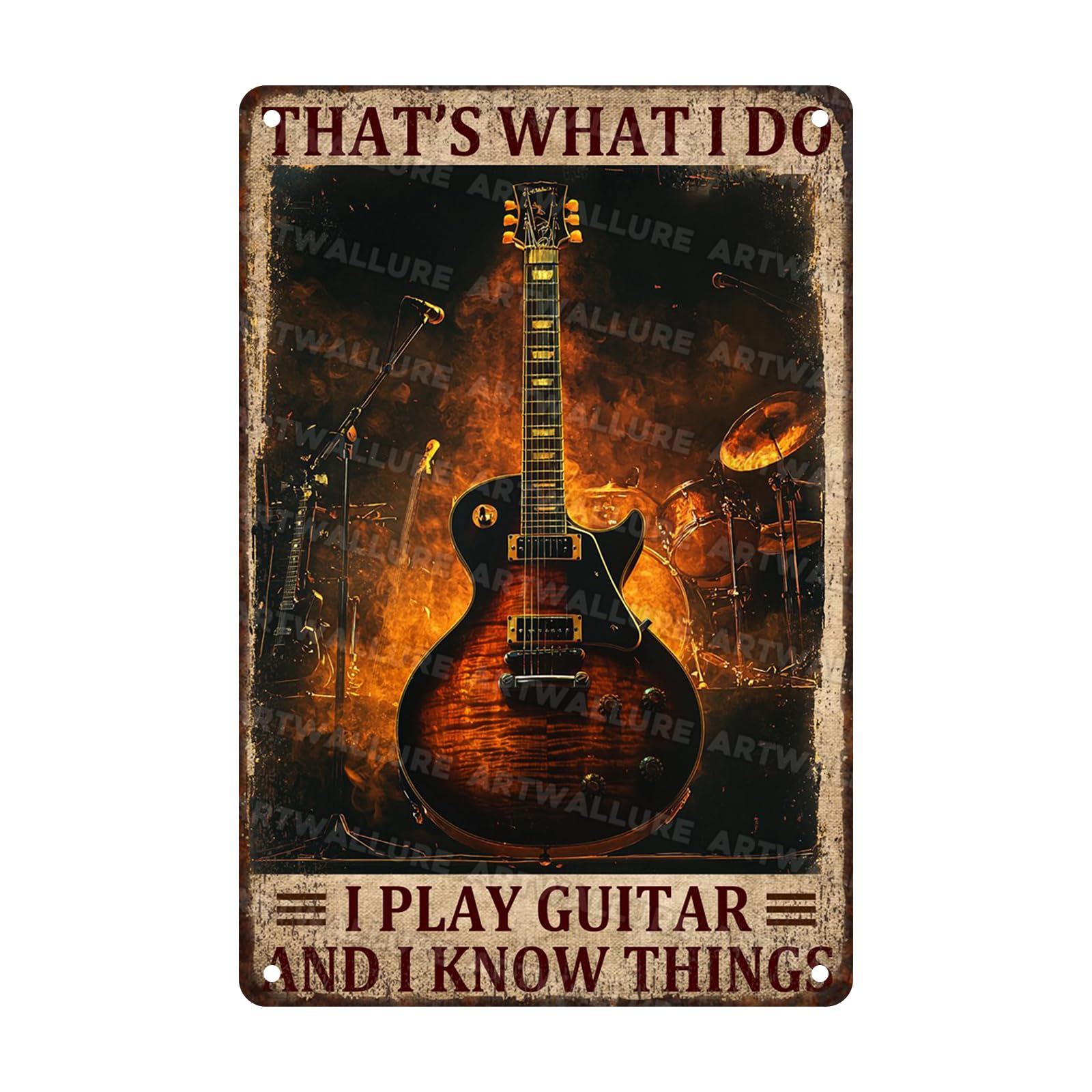 Anceky Vintage Sign That'S What I Do I Play Guitar And Know Things Metal Tin Sign Funny Wall Decor for Home Yard Garage Farmhouse Bar Kitchen 12×16 Inch