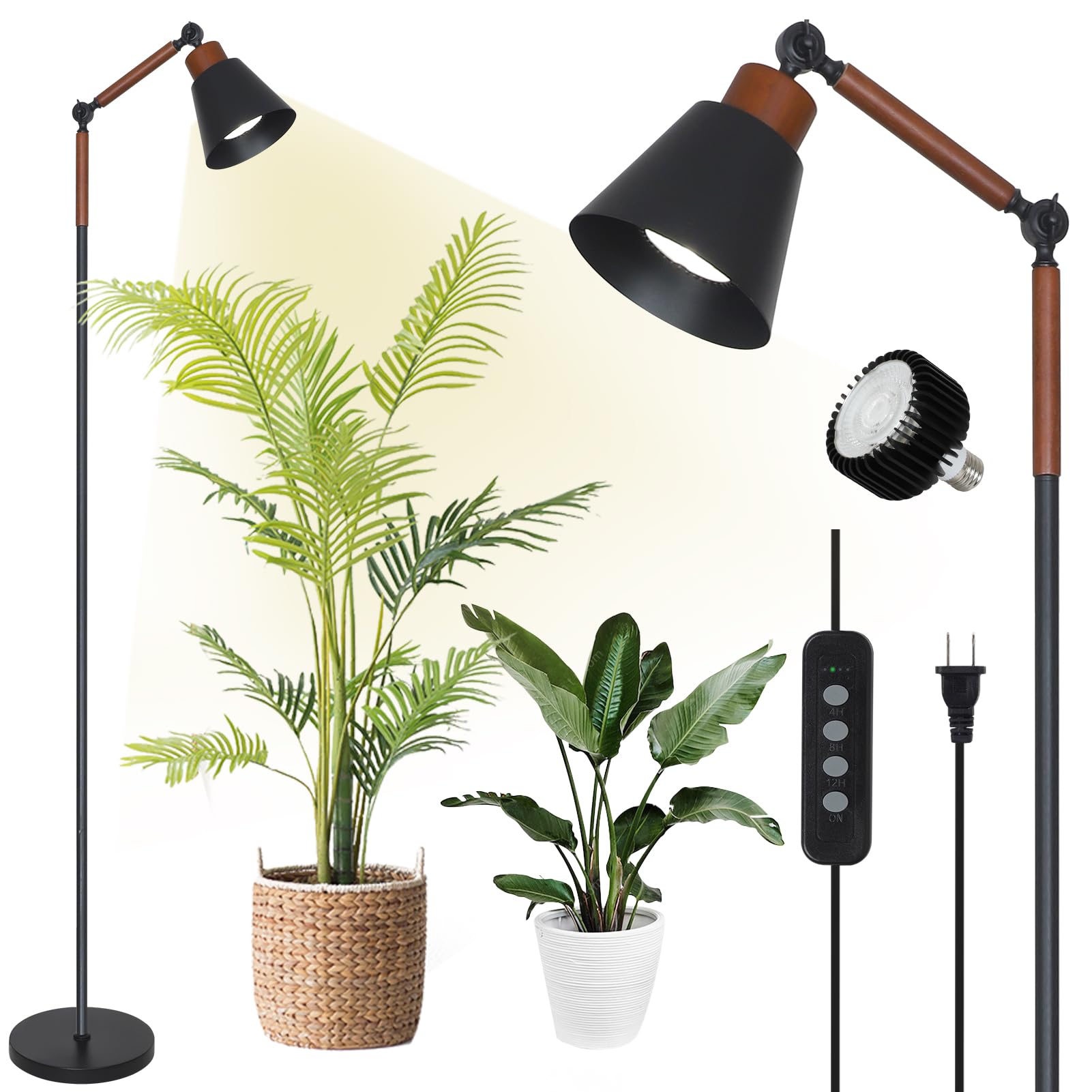 HMVPL Grow Lights for Indoor Plants Full Spectrum, Plant Lights for Indoor Growing with 20W COB Grow Light Blub, 4/8/12H Timer, Standing Tall Grow Lamp for Middle Large Plants(75'', Height Adjustable)