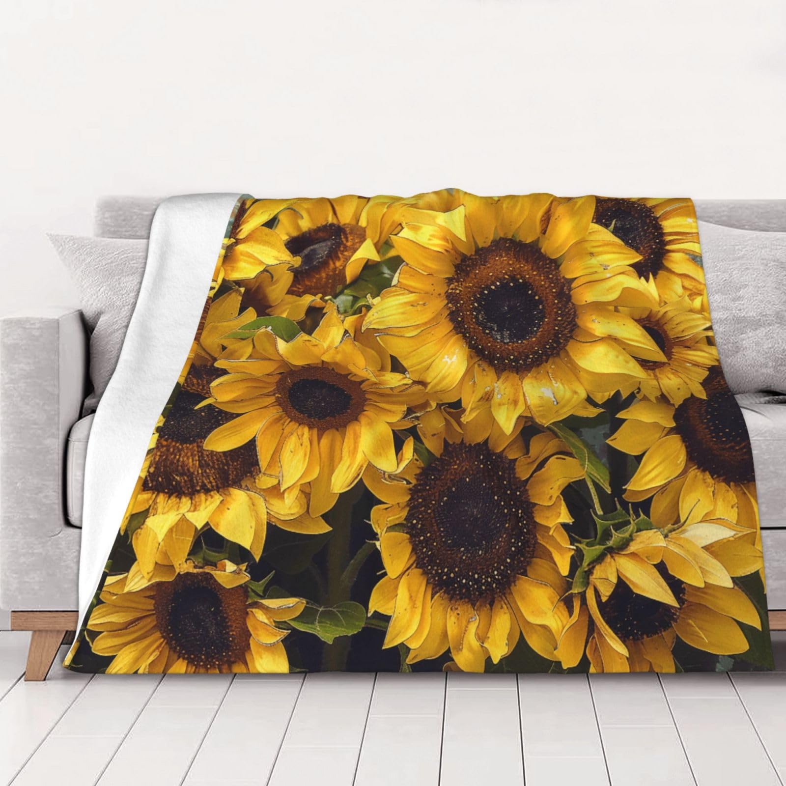 AUBKFELD Sunflower Printed Flannel Blanket 200x150 CM, Soft & Warm Throw Blanket for Sofa/Couch/Bed/Car, Gifts for Audlts Women Men